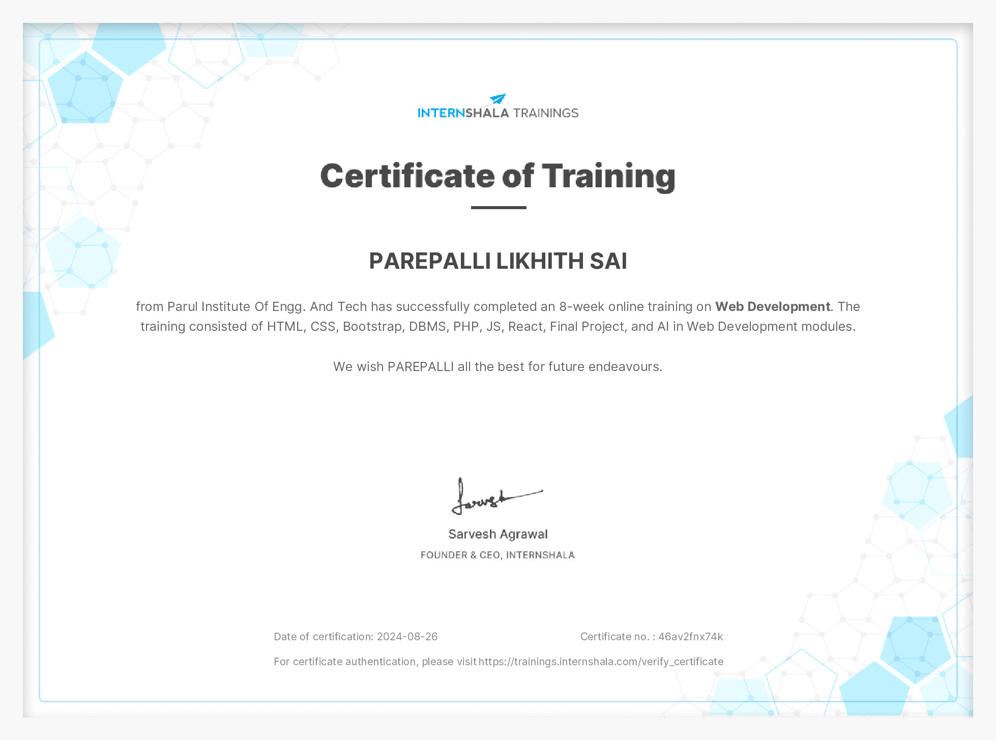 Certificate of completion