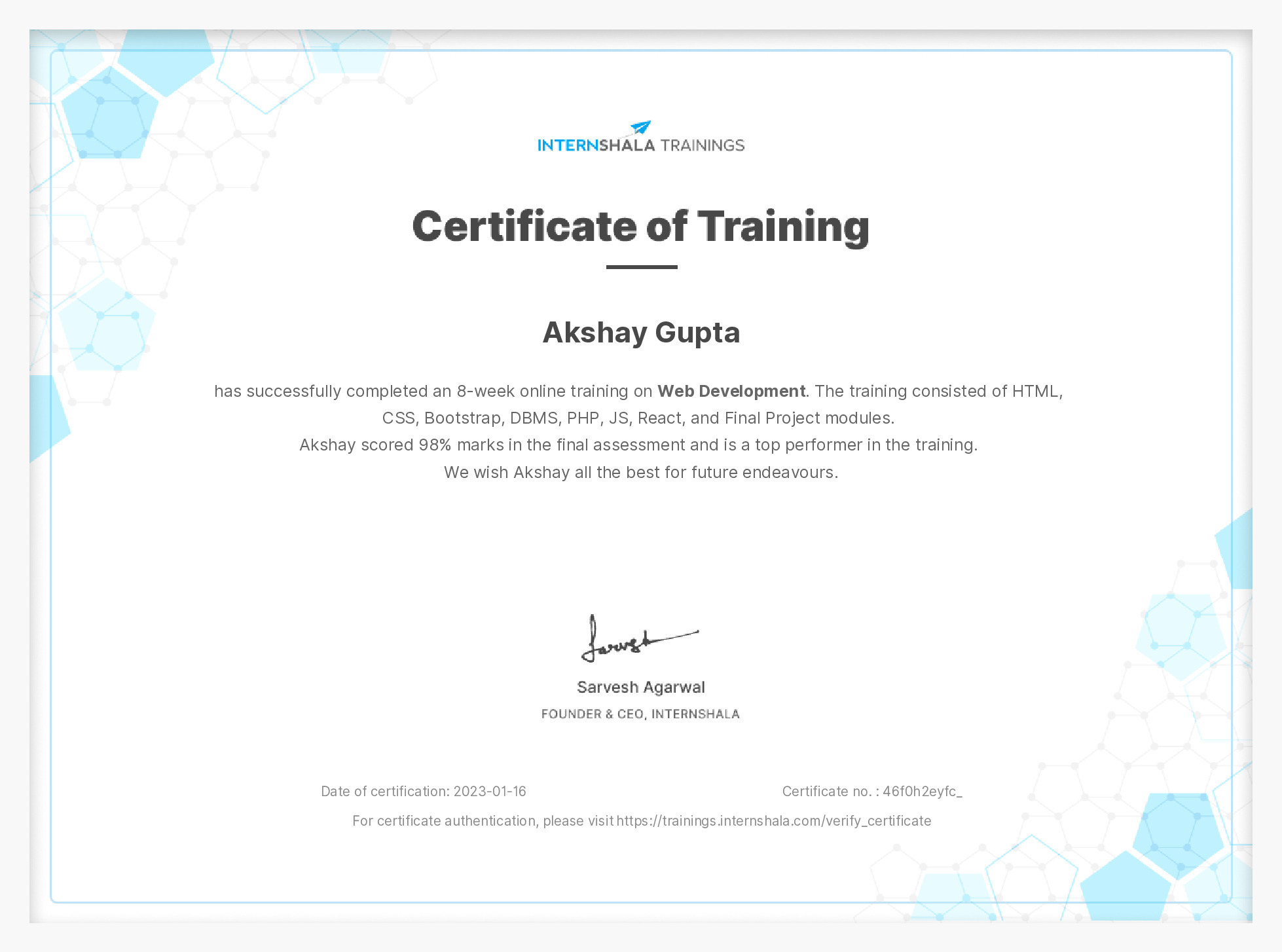 Certificate of completion