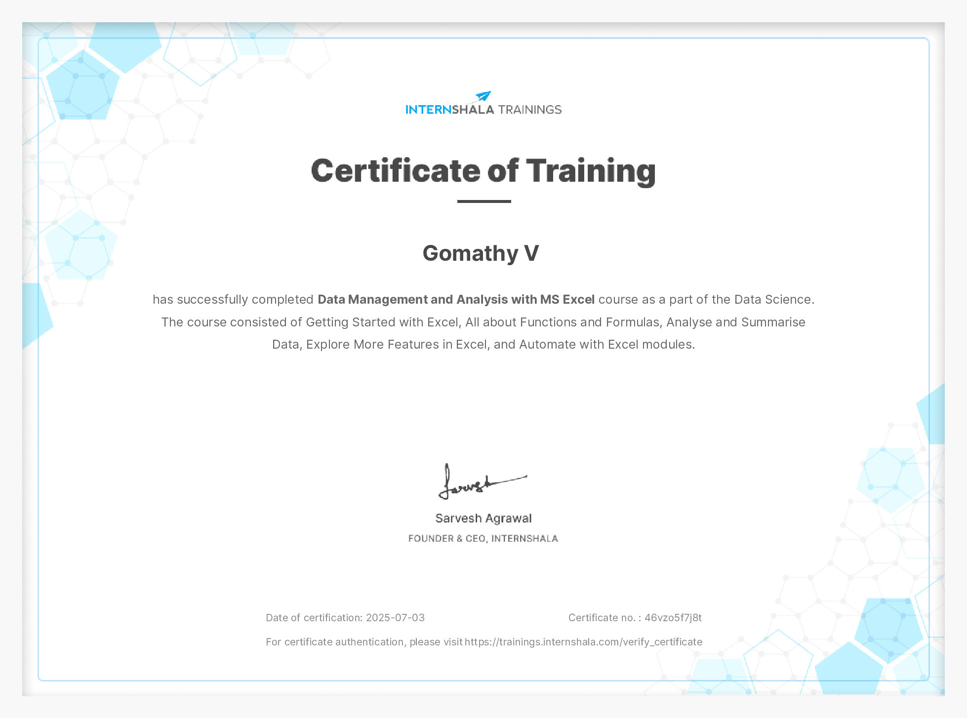 Certificate of completion