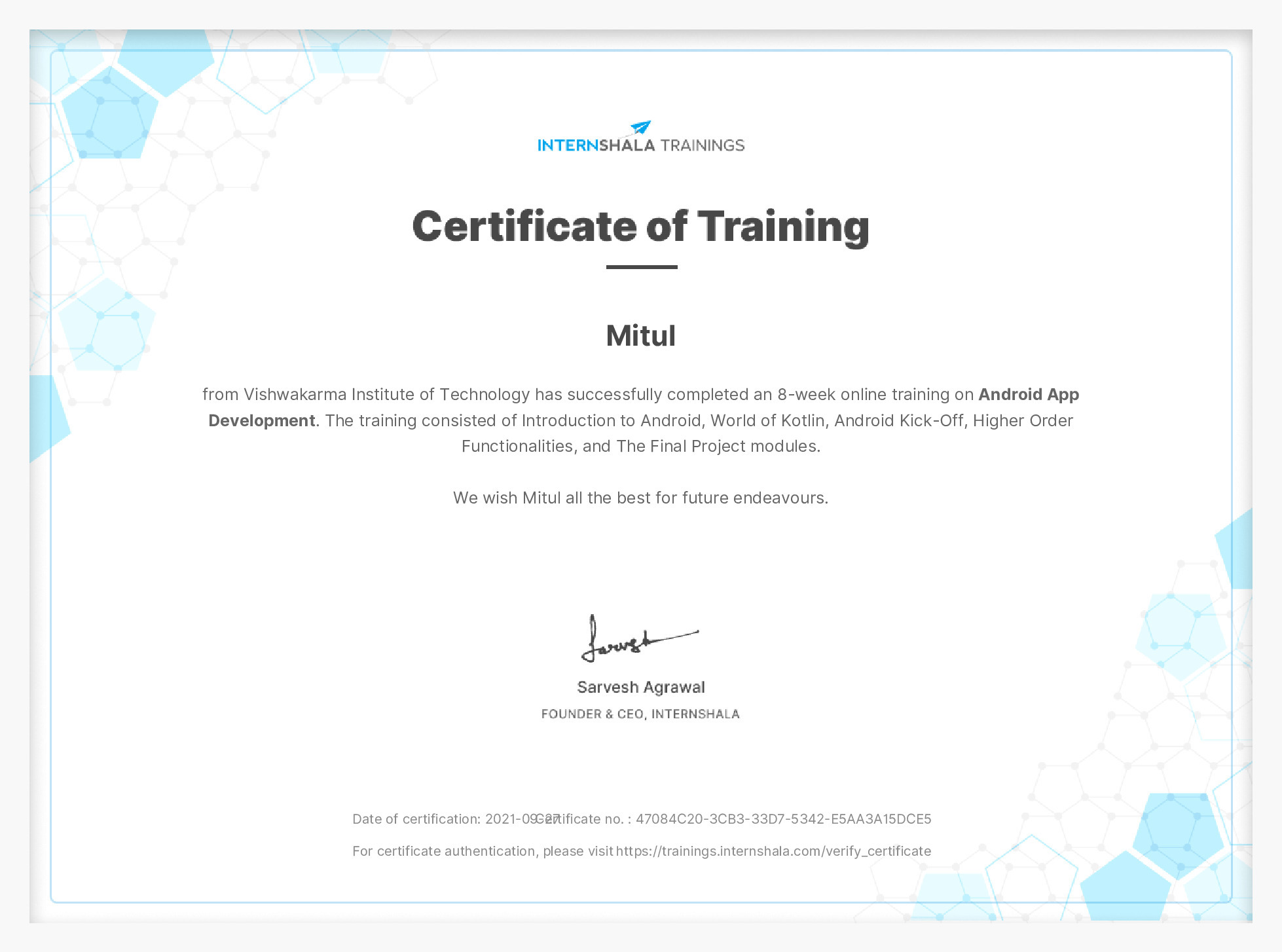 Certificate of completion
