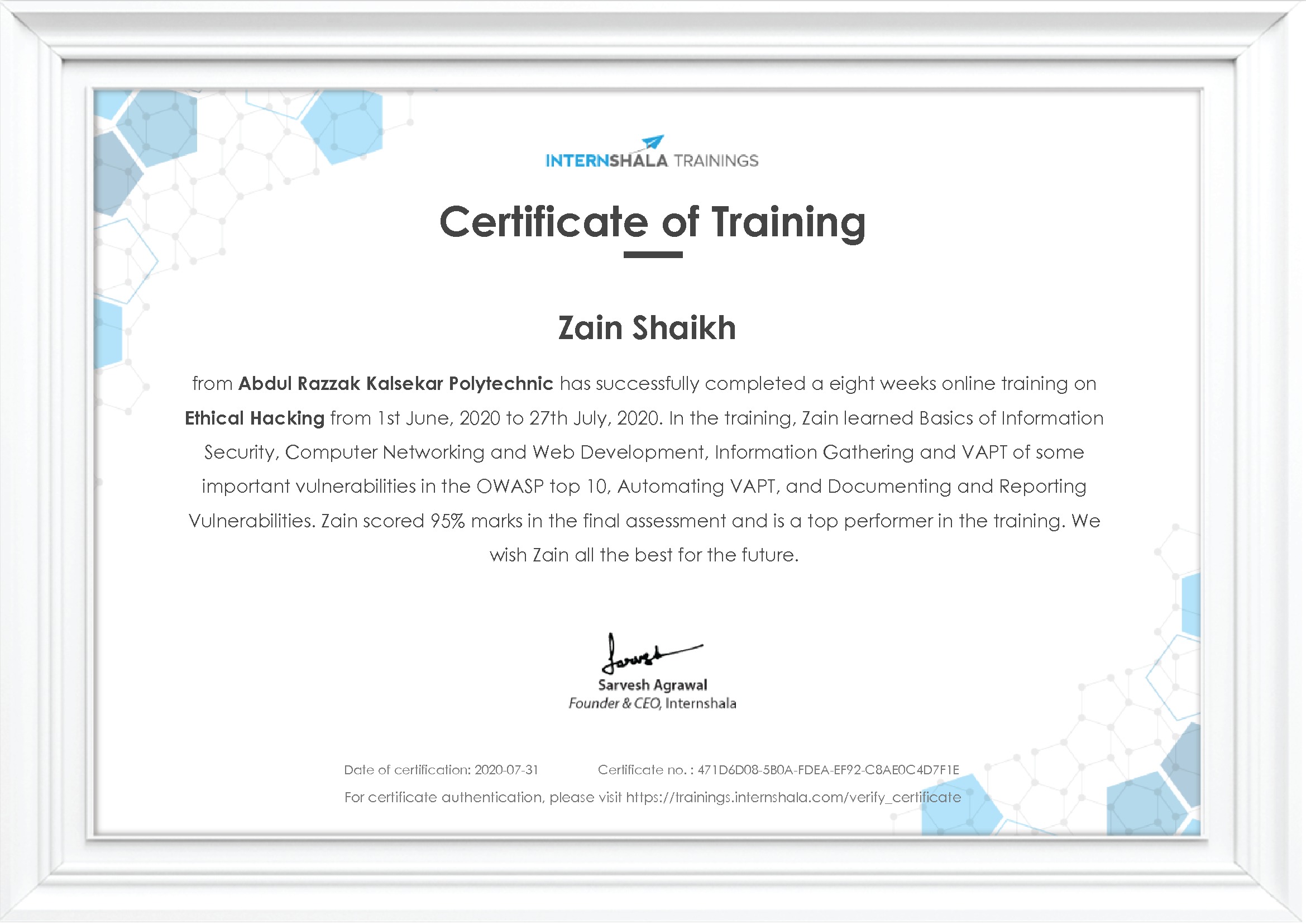 Certificate of completion