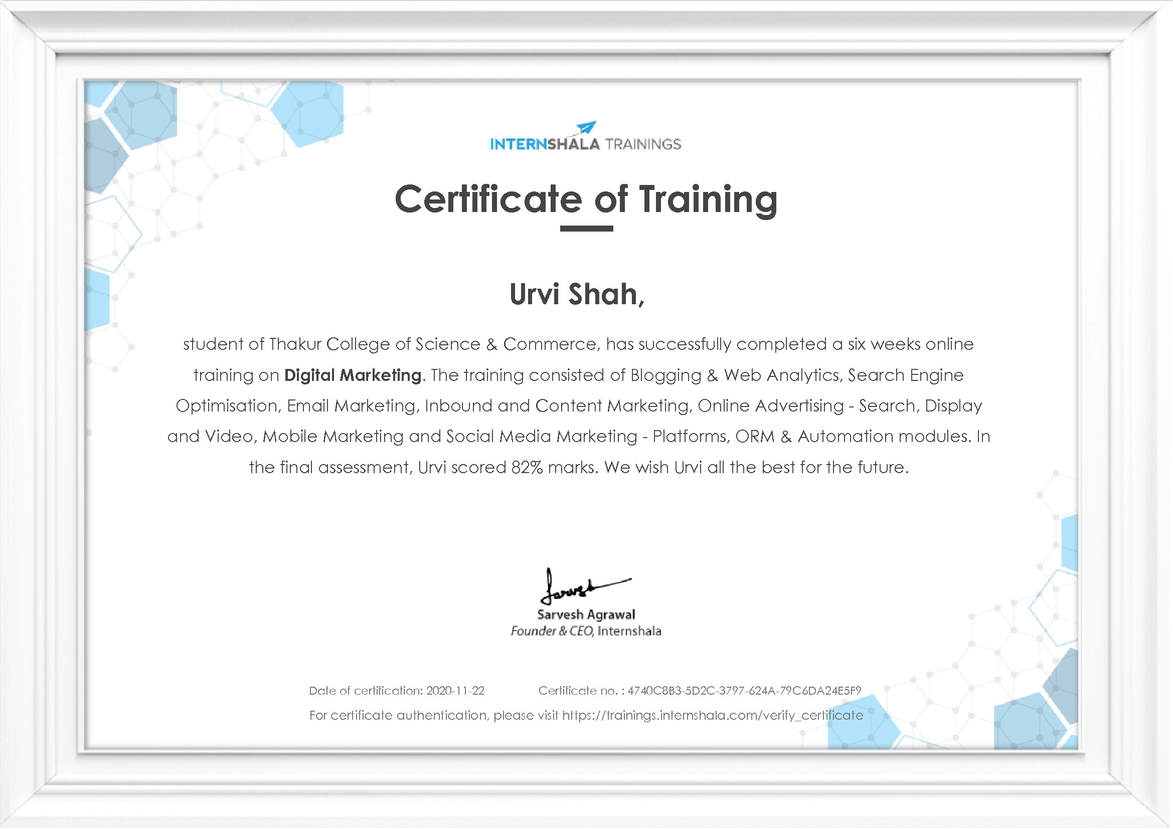 Certificate of completion