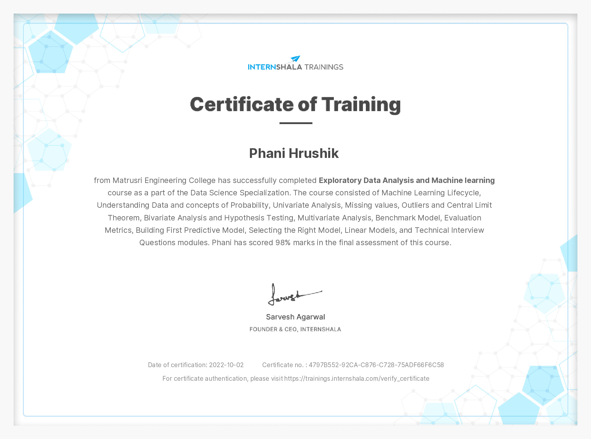 Certificate of completion