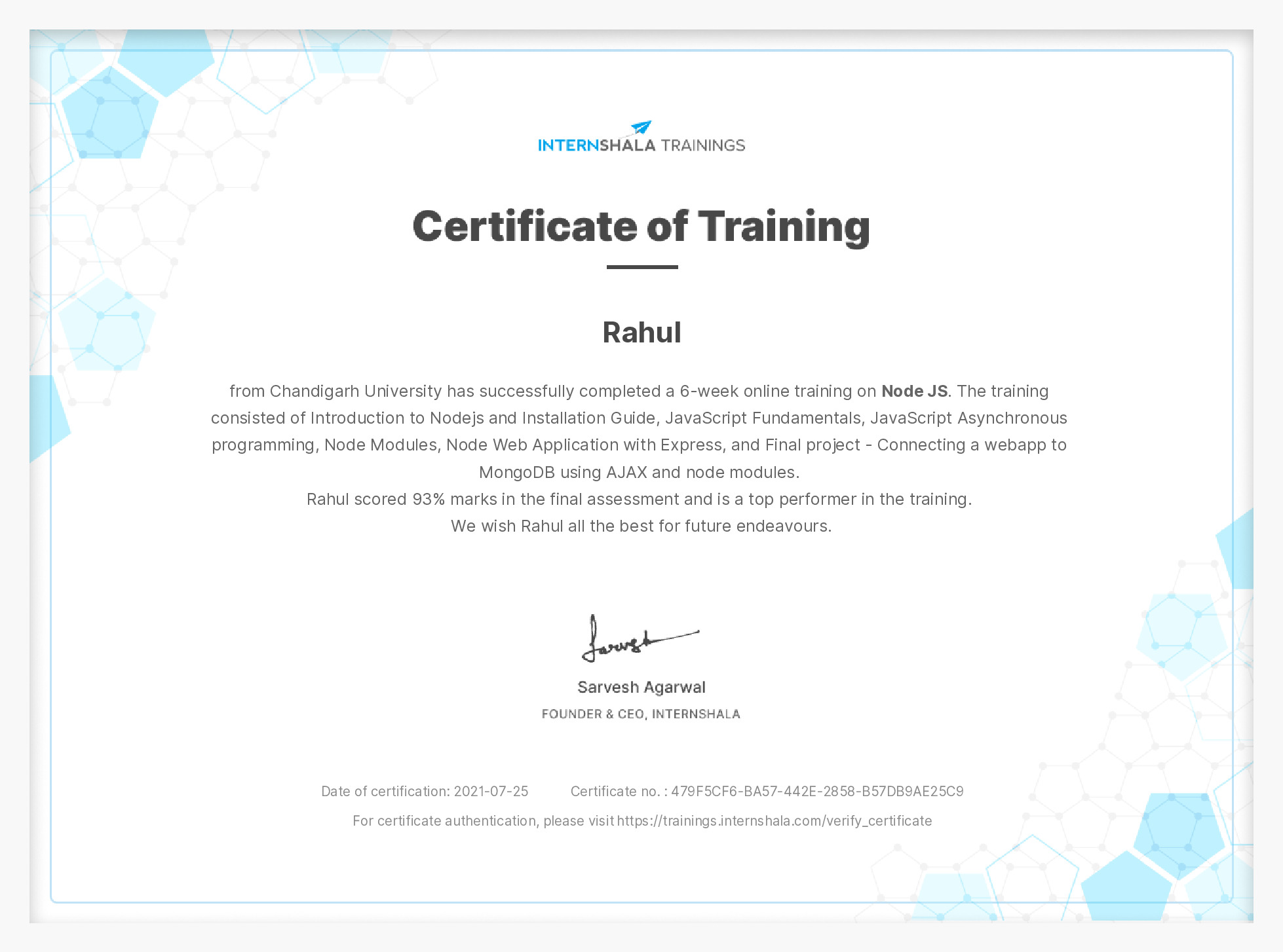 Certificate of completion