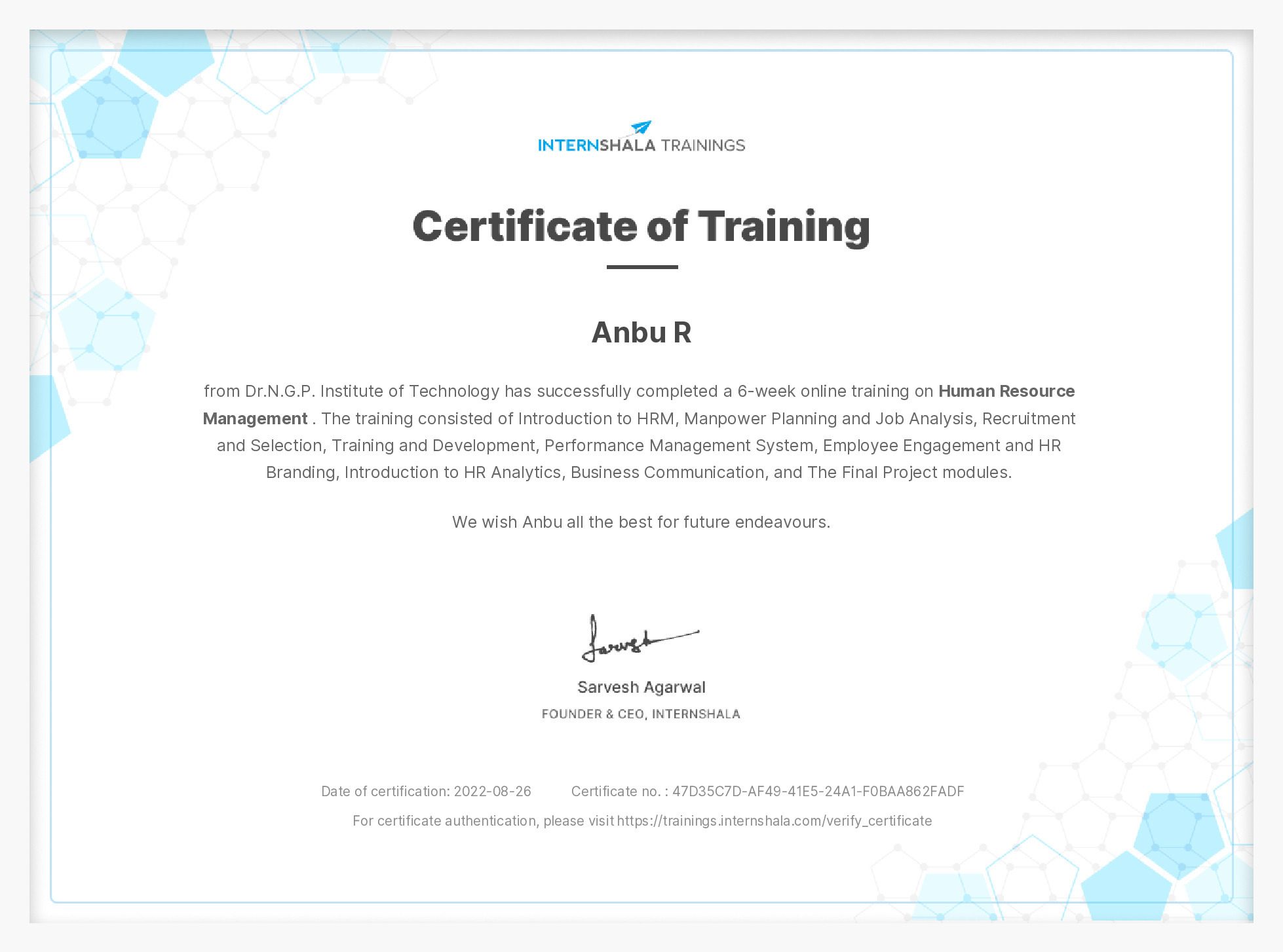 Certificate of completion