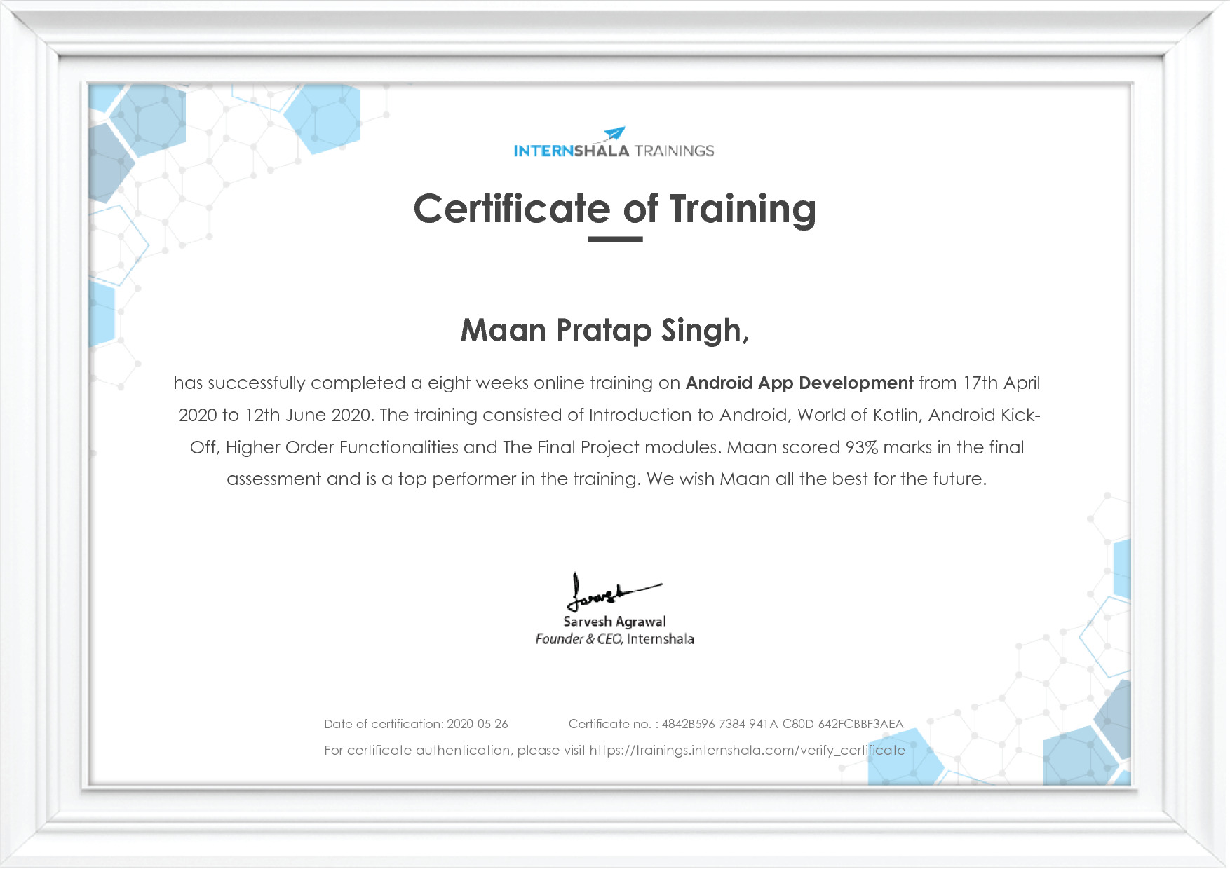 Certificate of completion