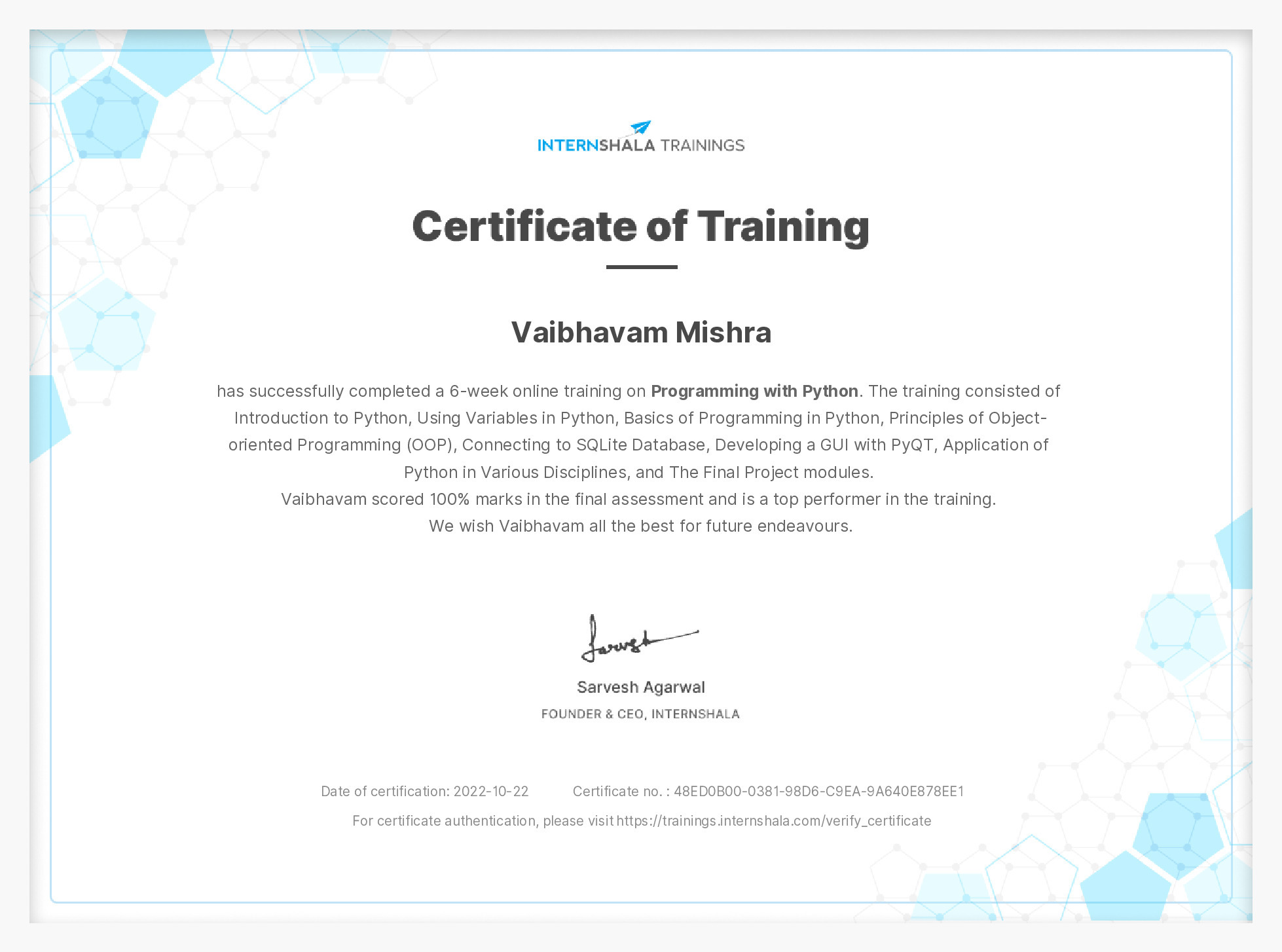 Certificate of completion