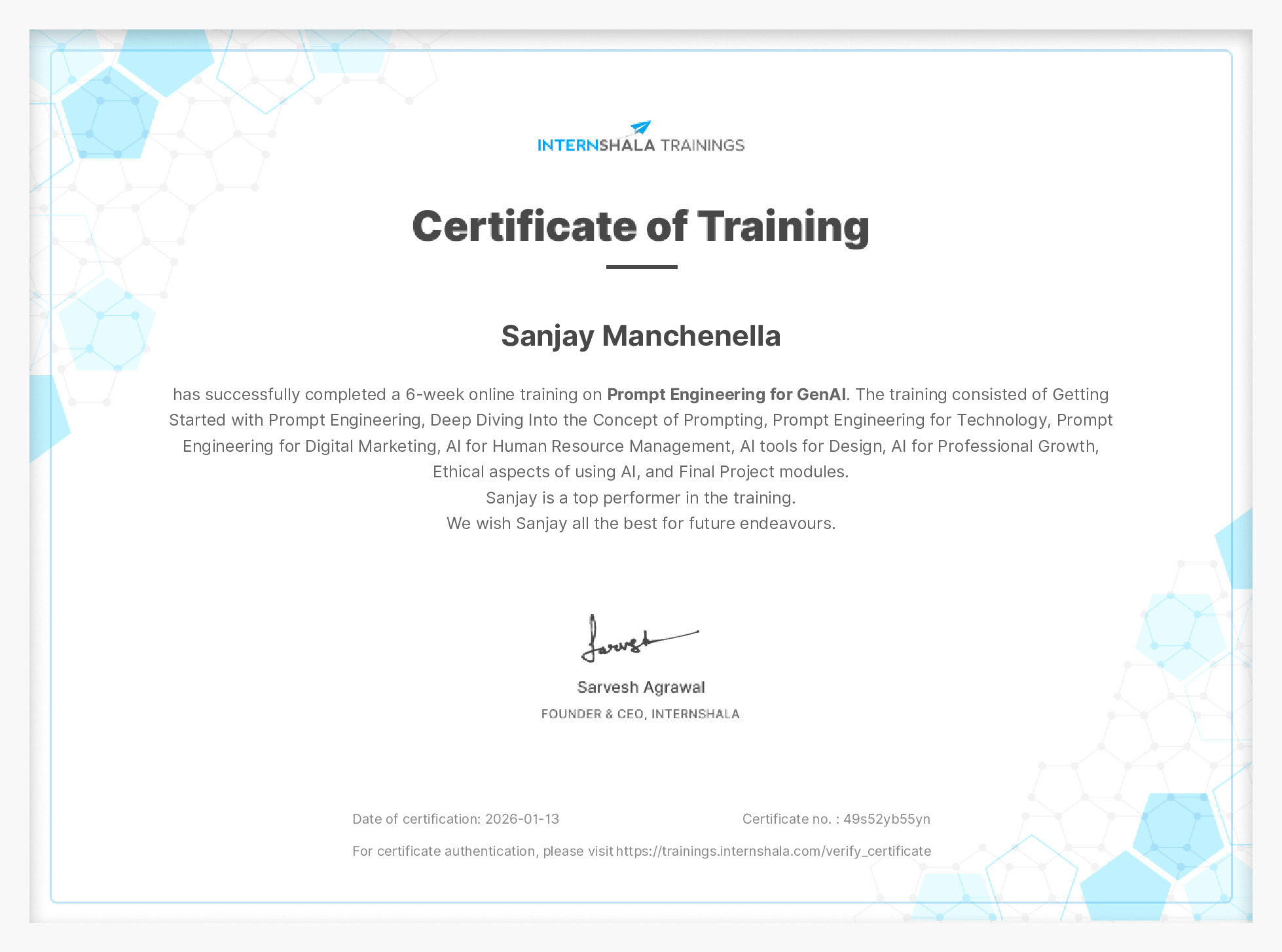 Certificate of completion