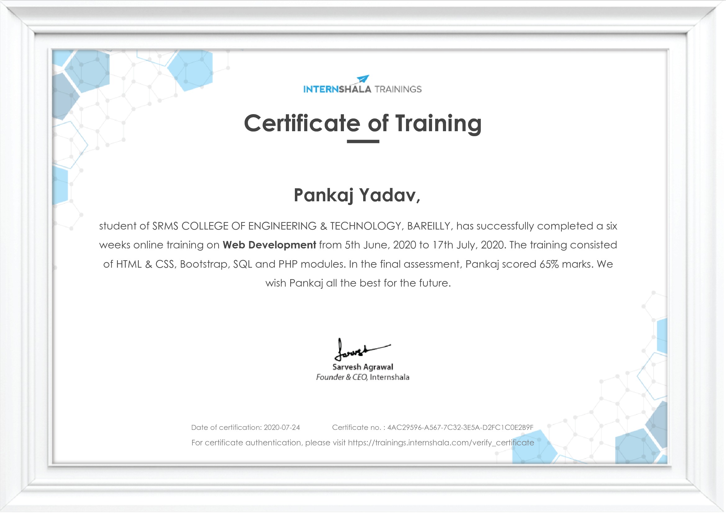 Certificate of completion