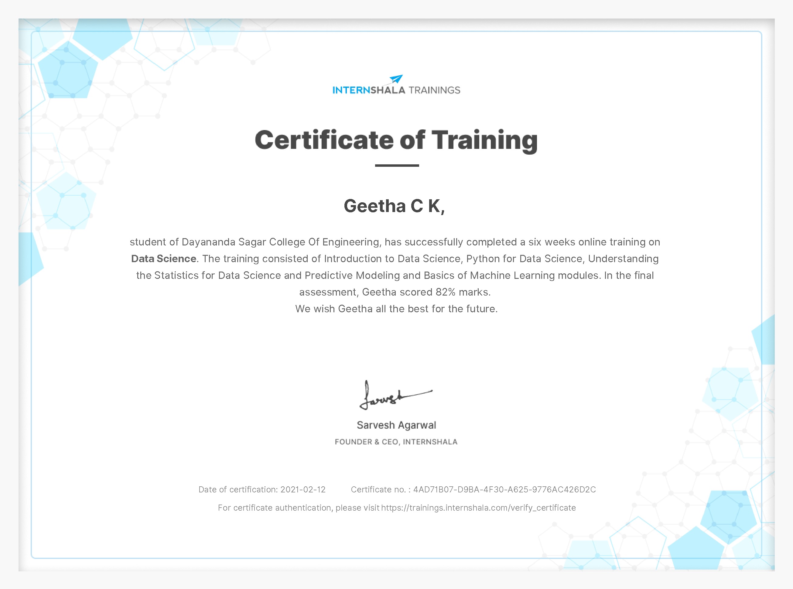 Certificate of completion