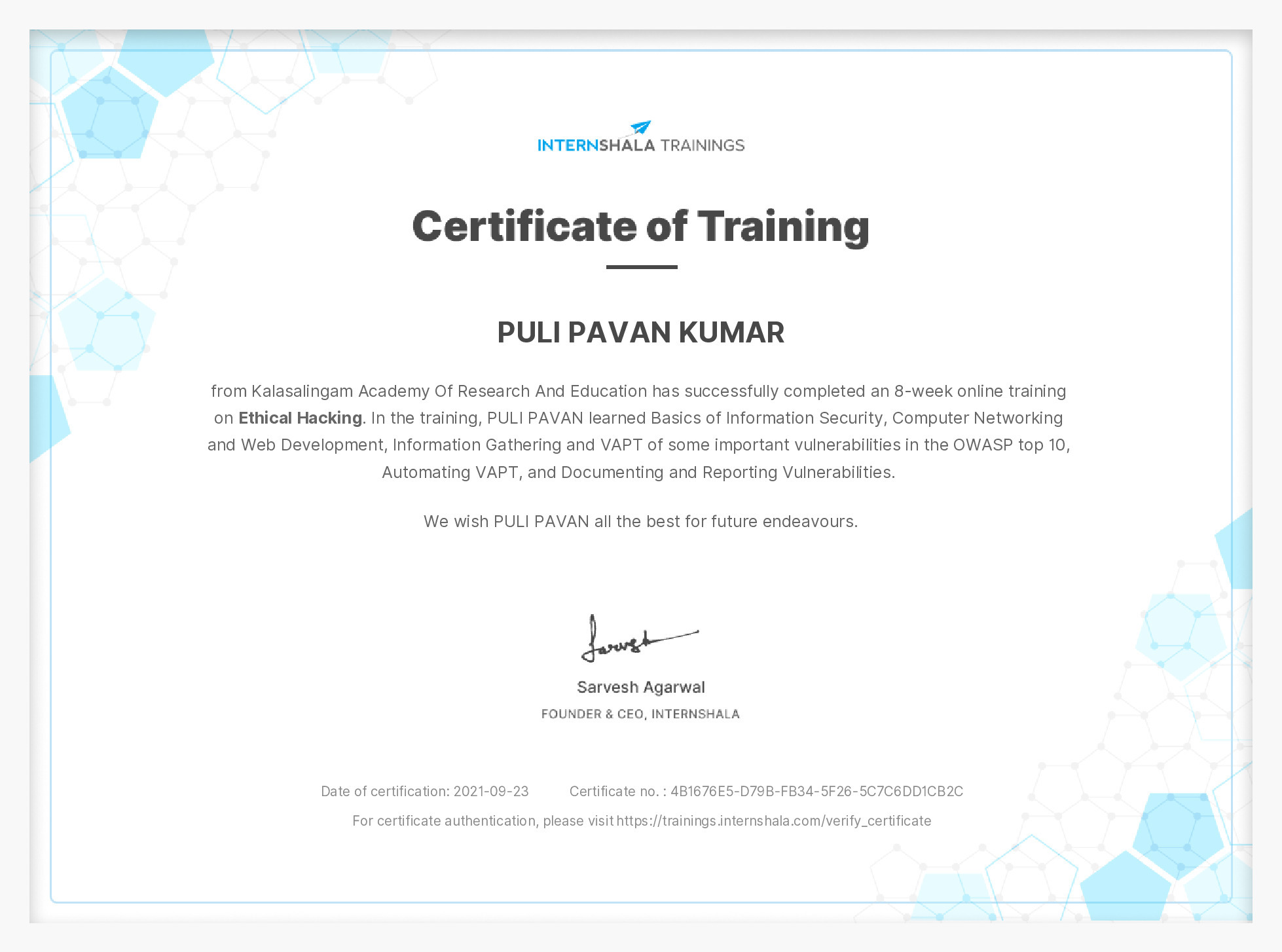 Certificate of completion