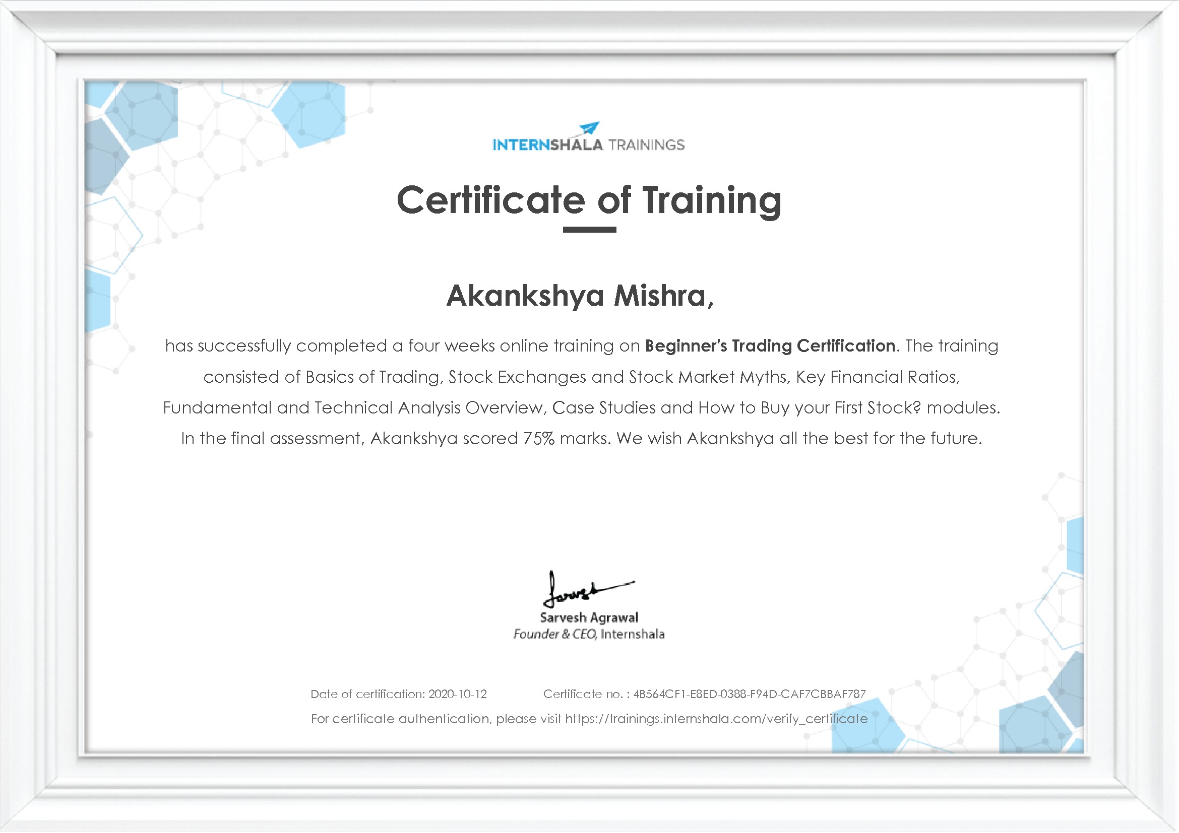 Certificate of completion
