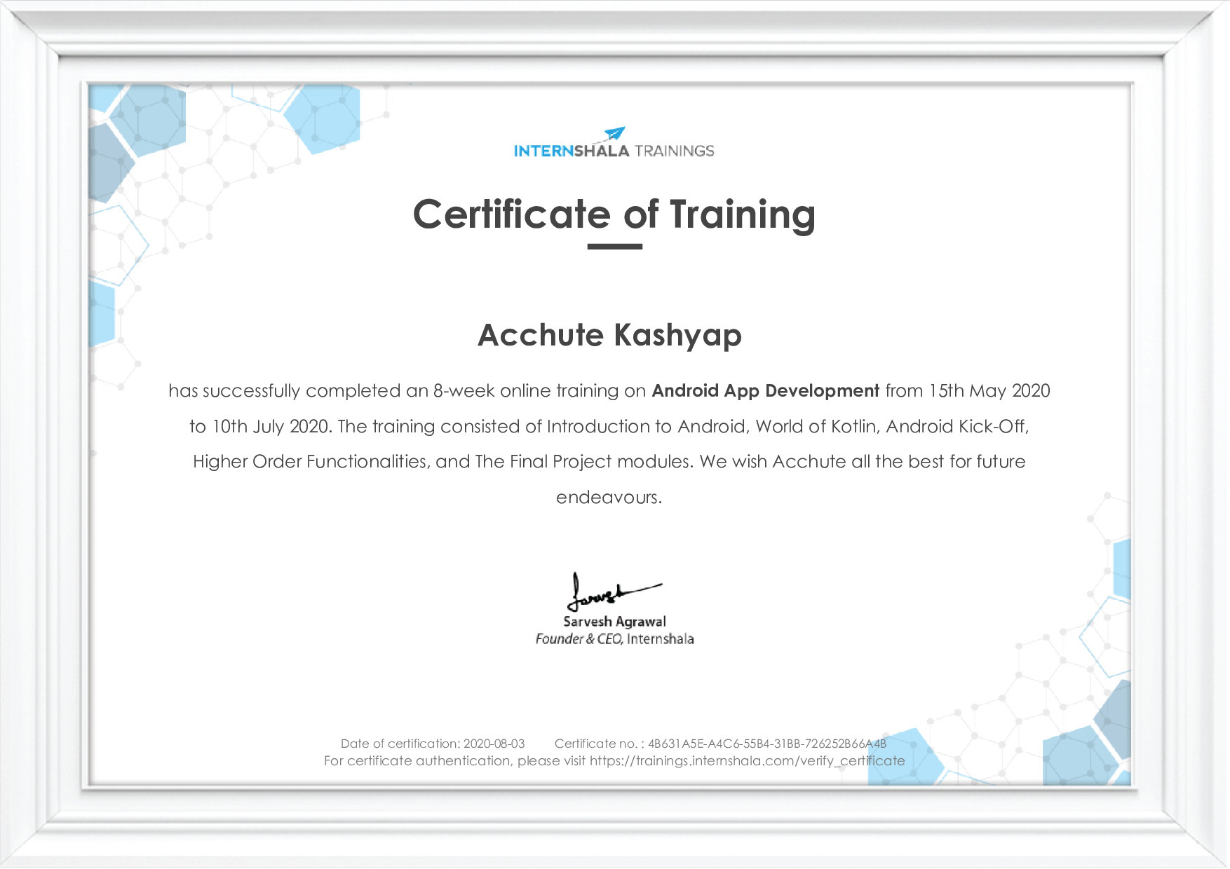 Certificate of completion