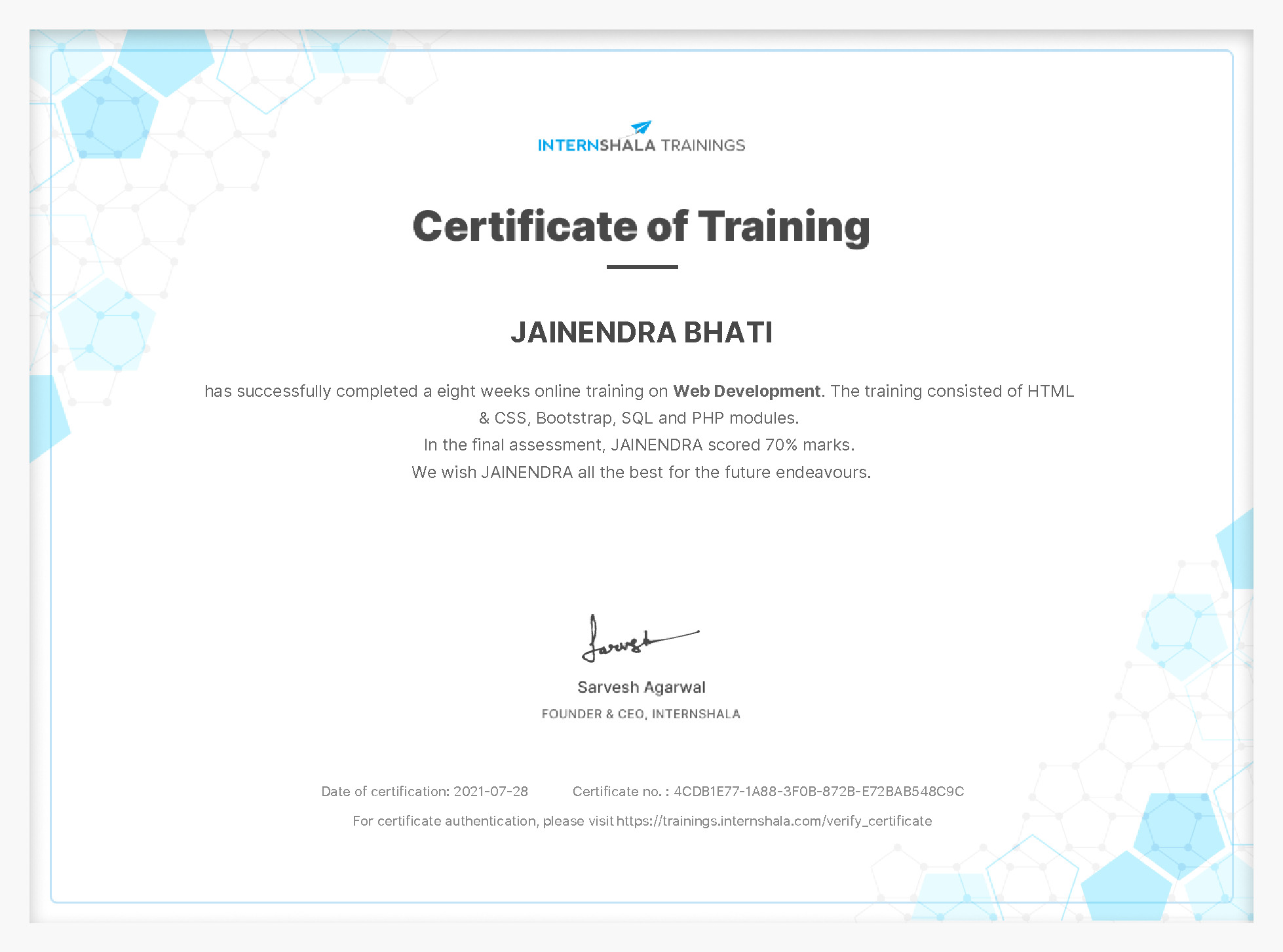 Certificate of completion