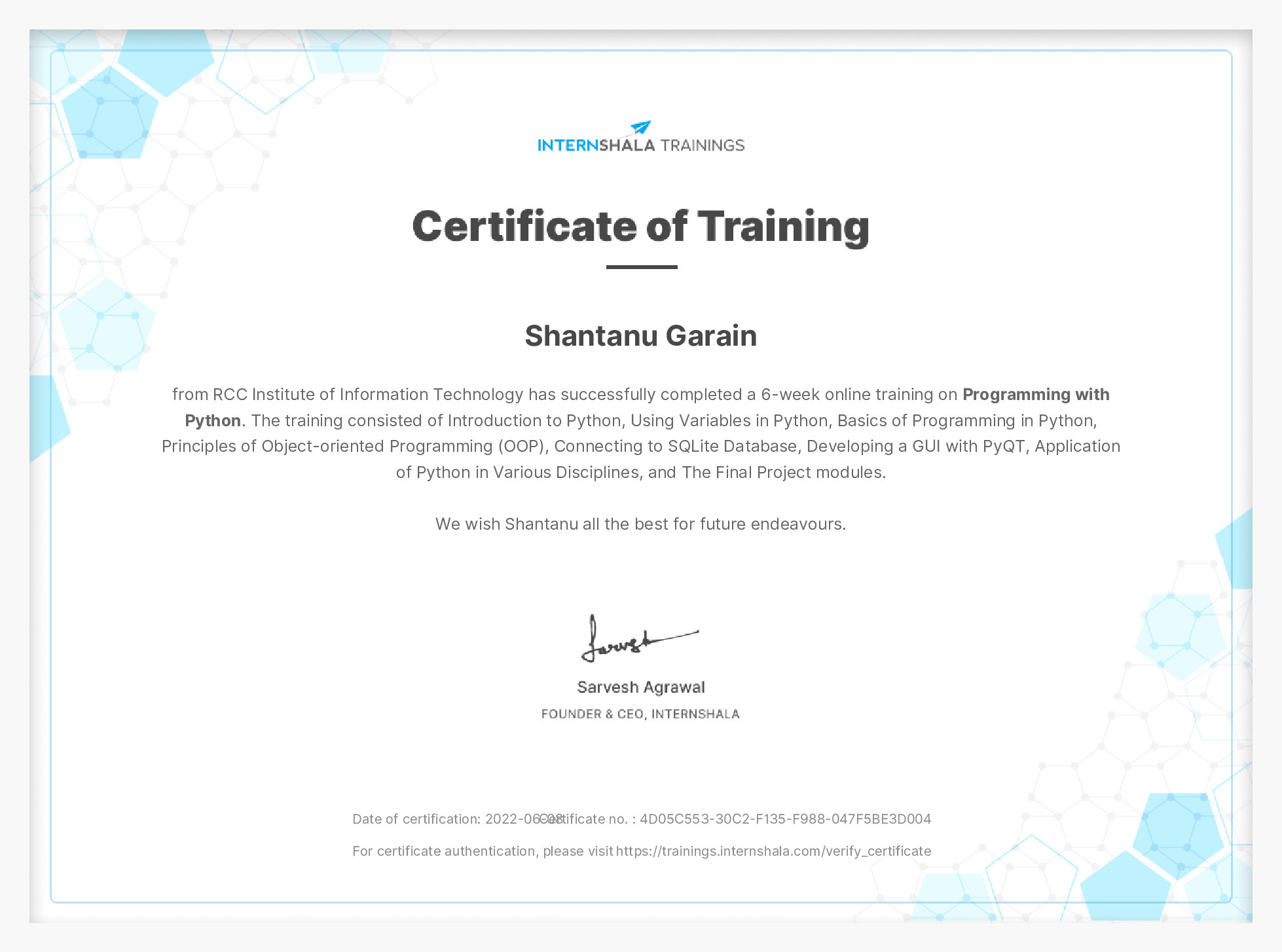 Certificate of completion