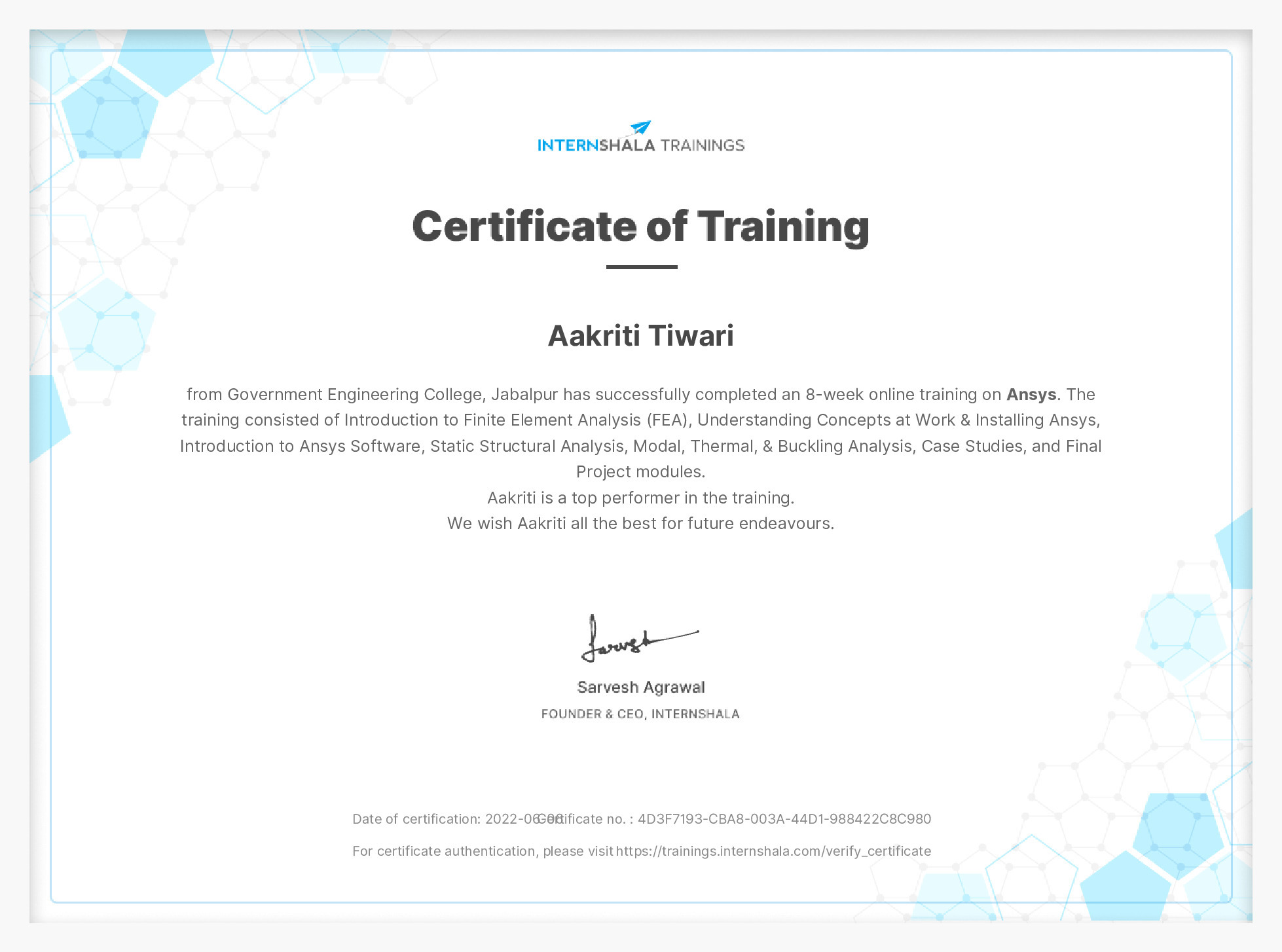 Certificate of completion