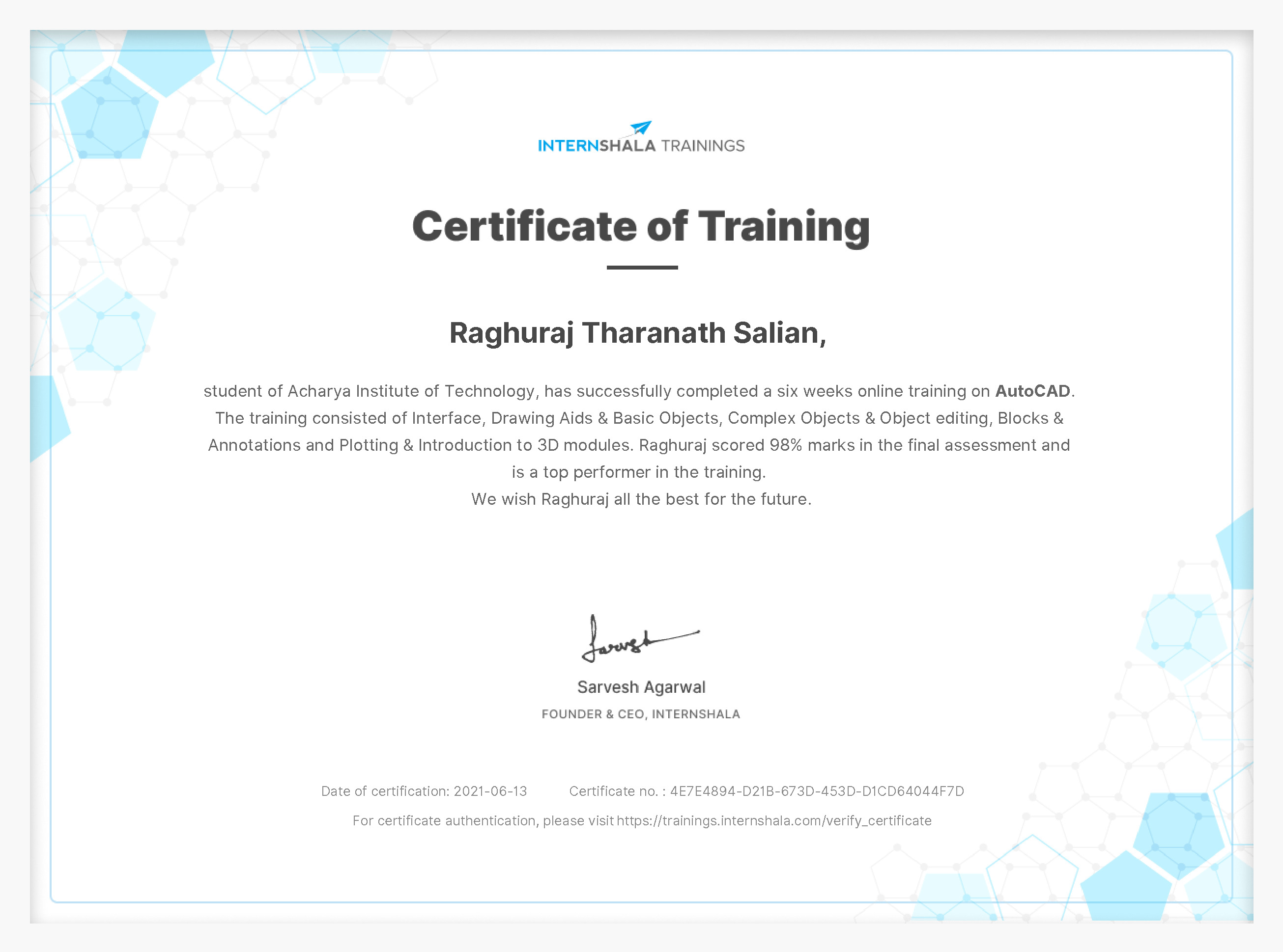 Certificate of completion