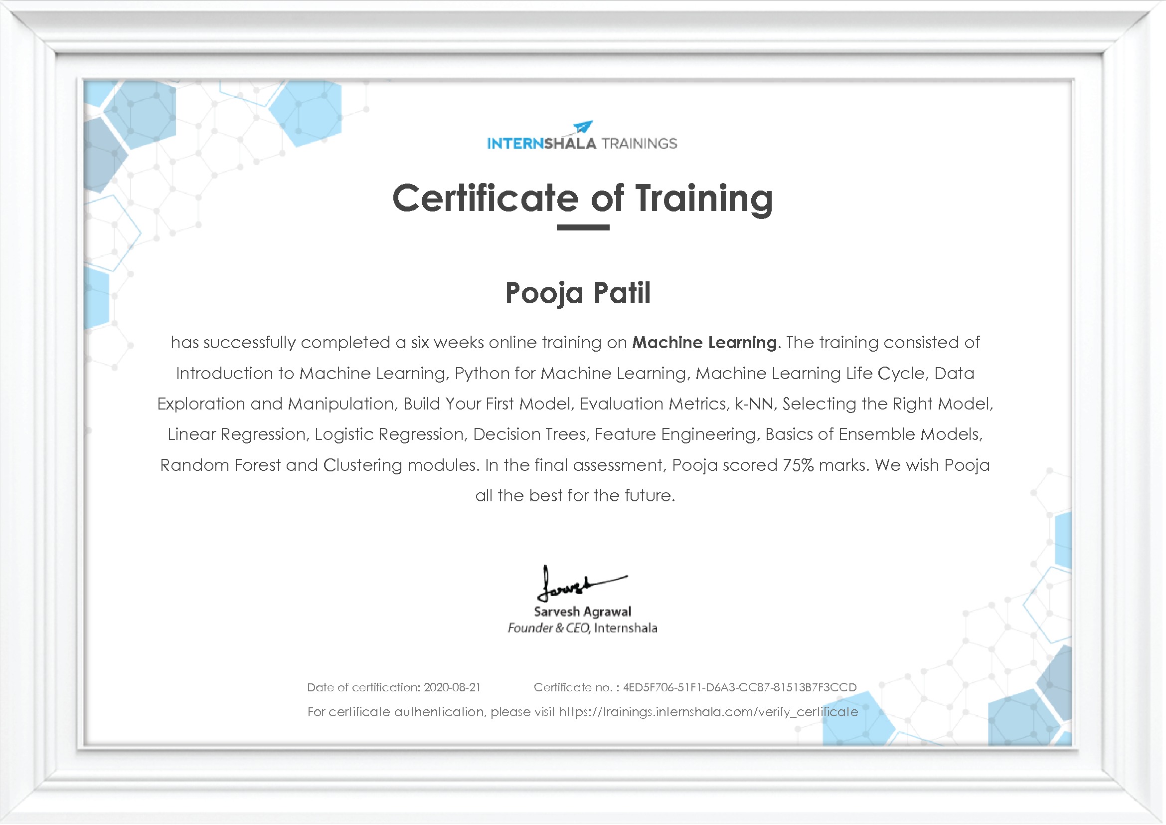 Certificate of completion