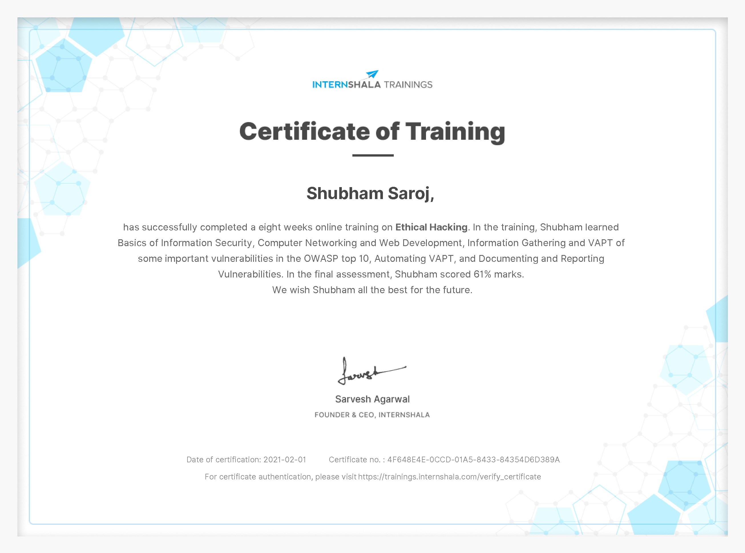 Certificate of completion