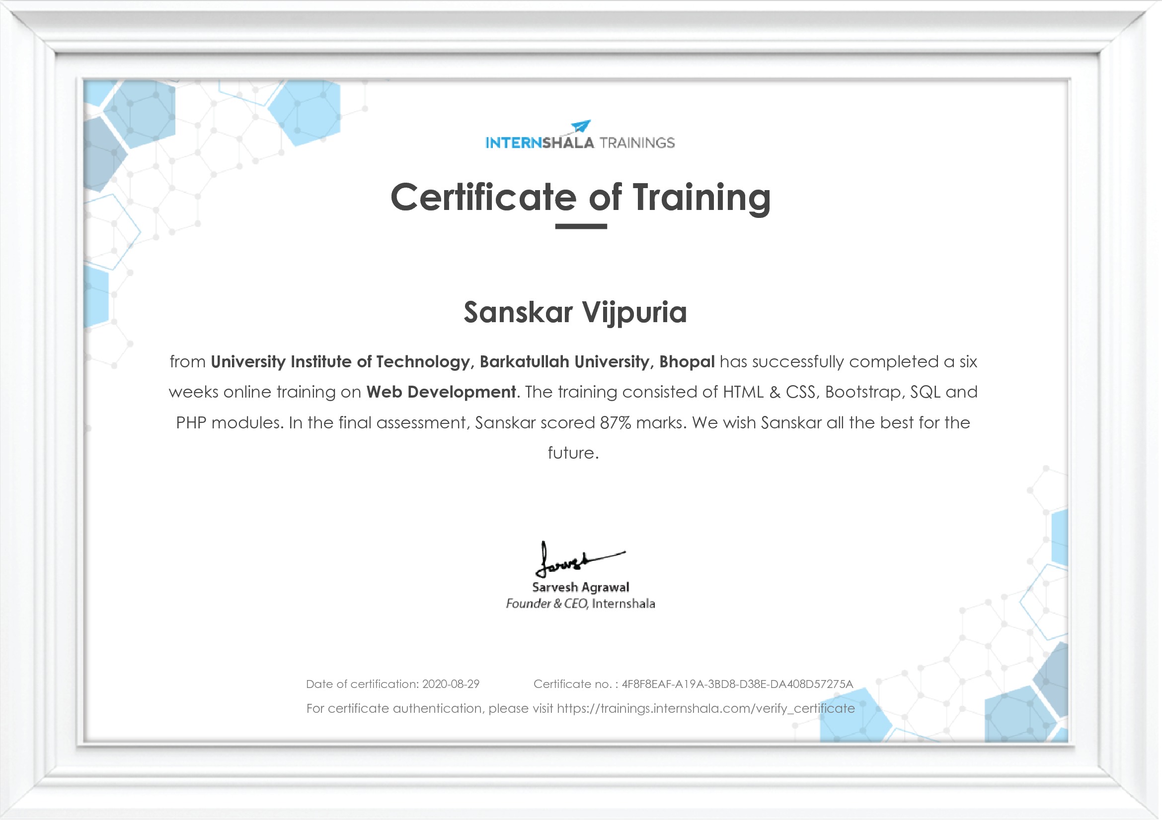 Certificate of completion