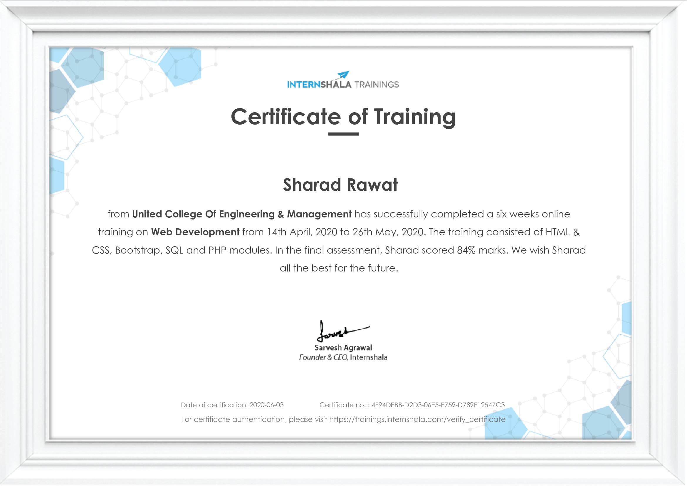 Certificate of completion