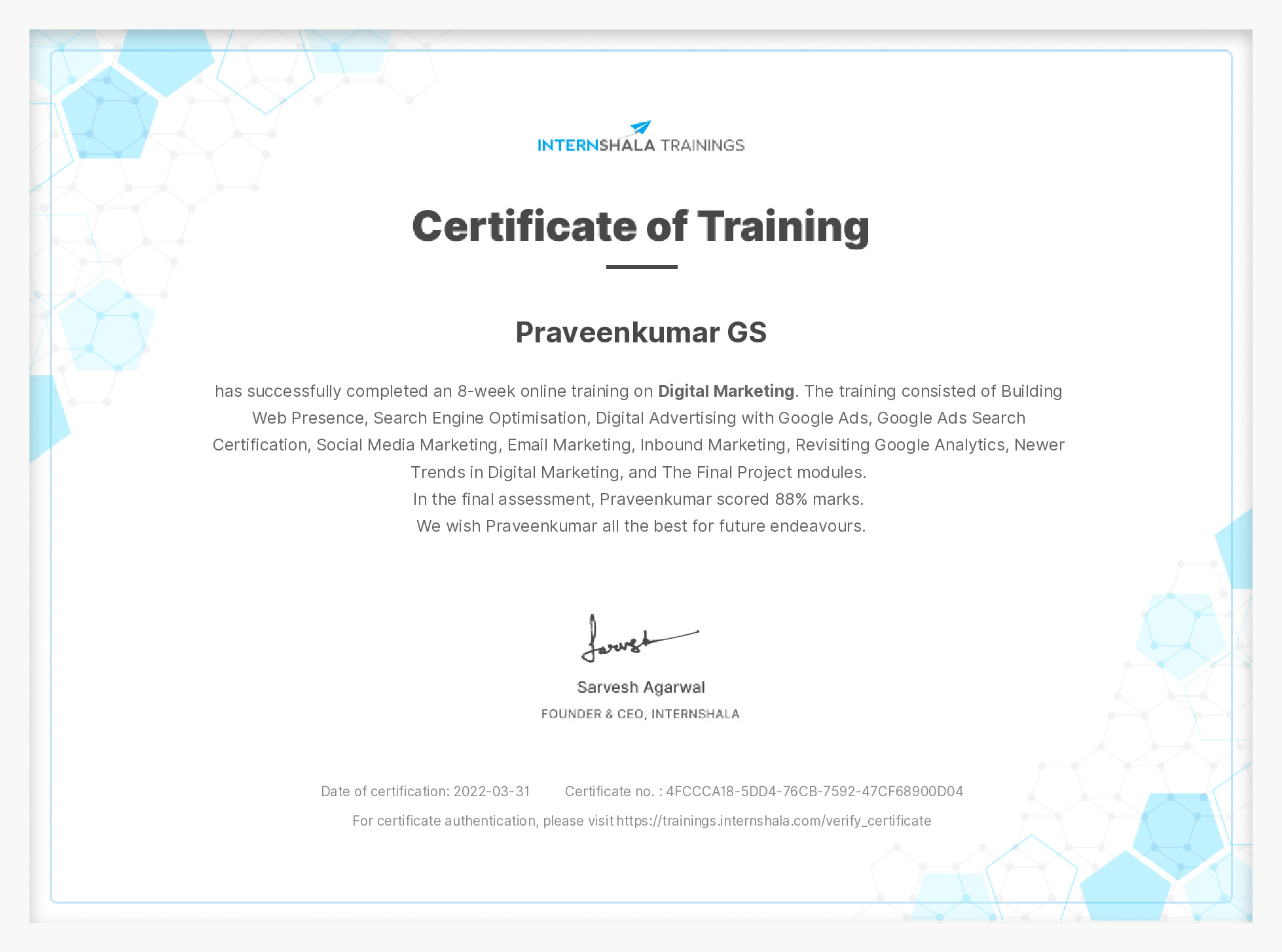 Certificate of completion