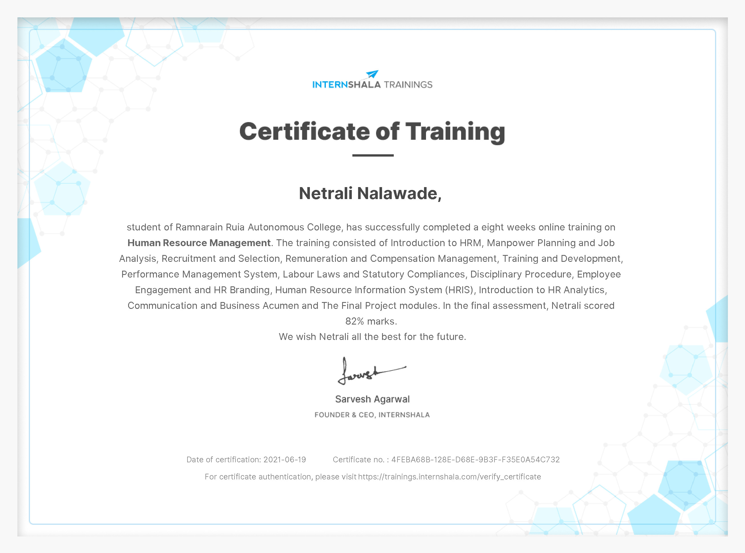 Certificate of completion