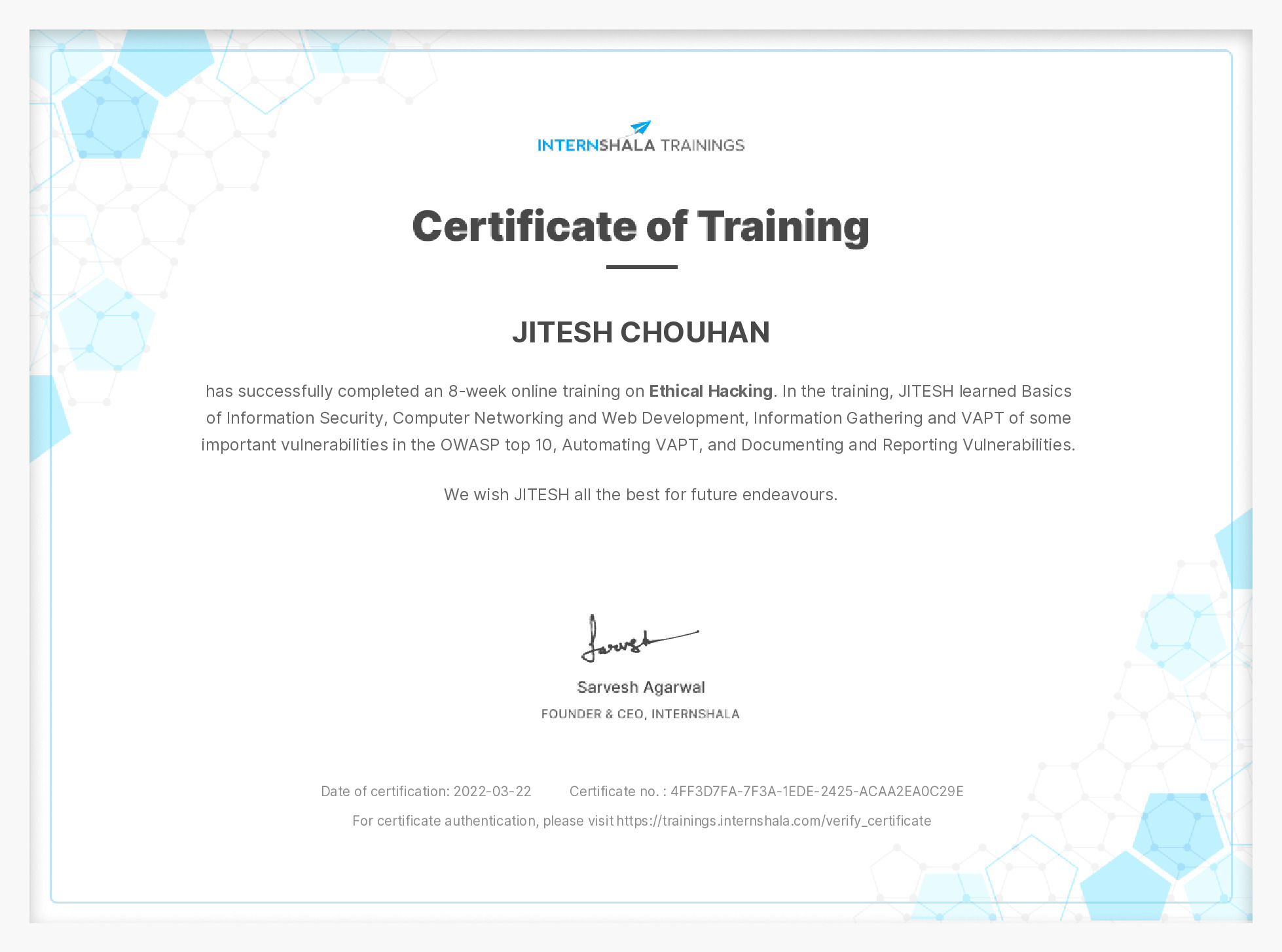 Certificate of completion