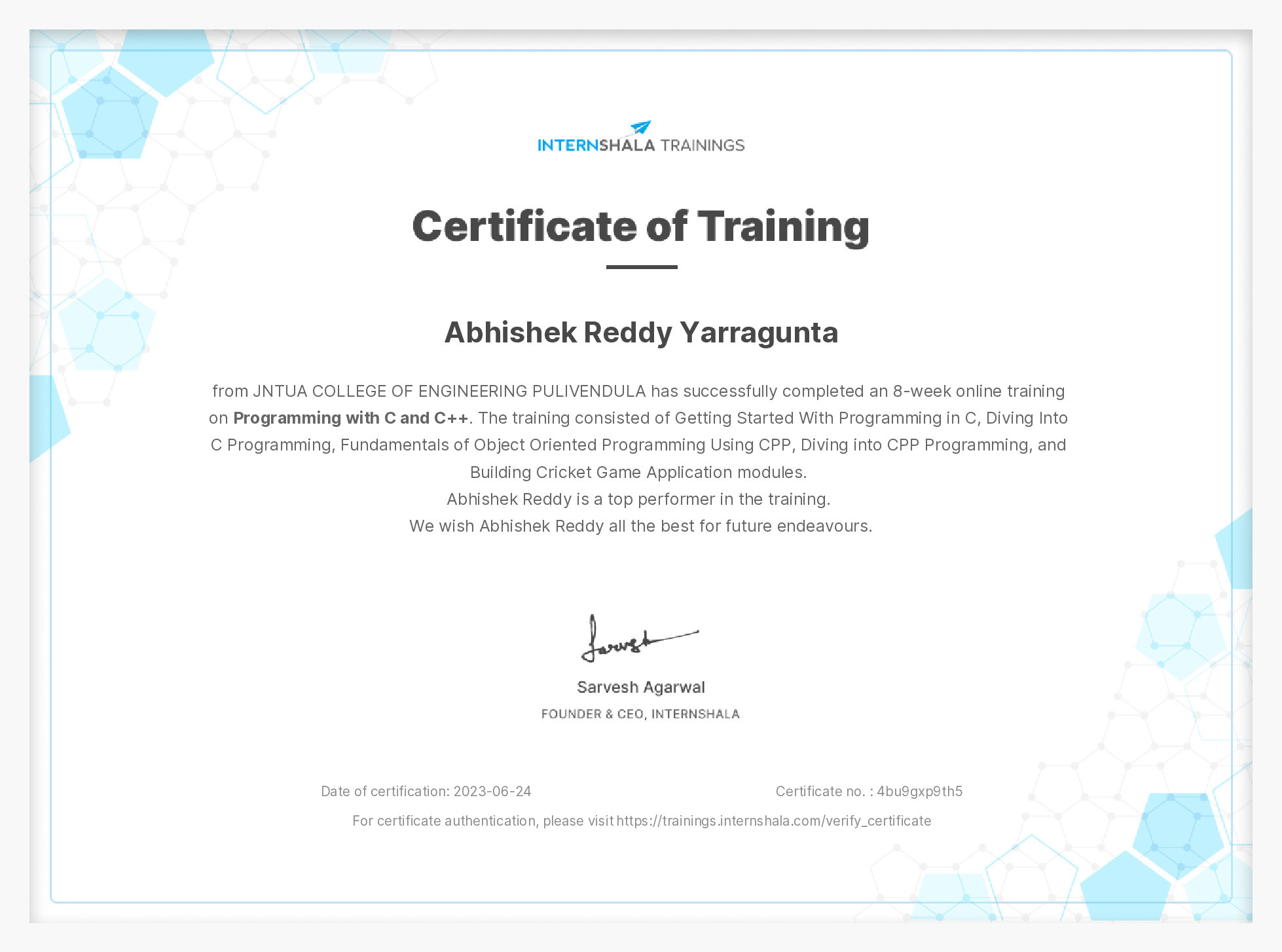 Certificate of completion