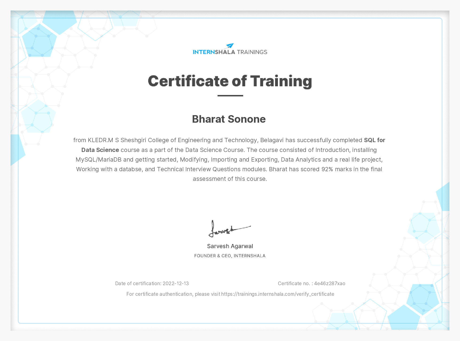 Certificate of completion