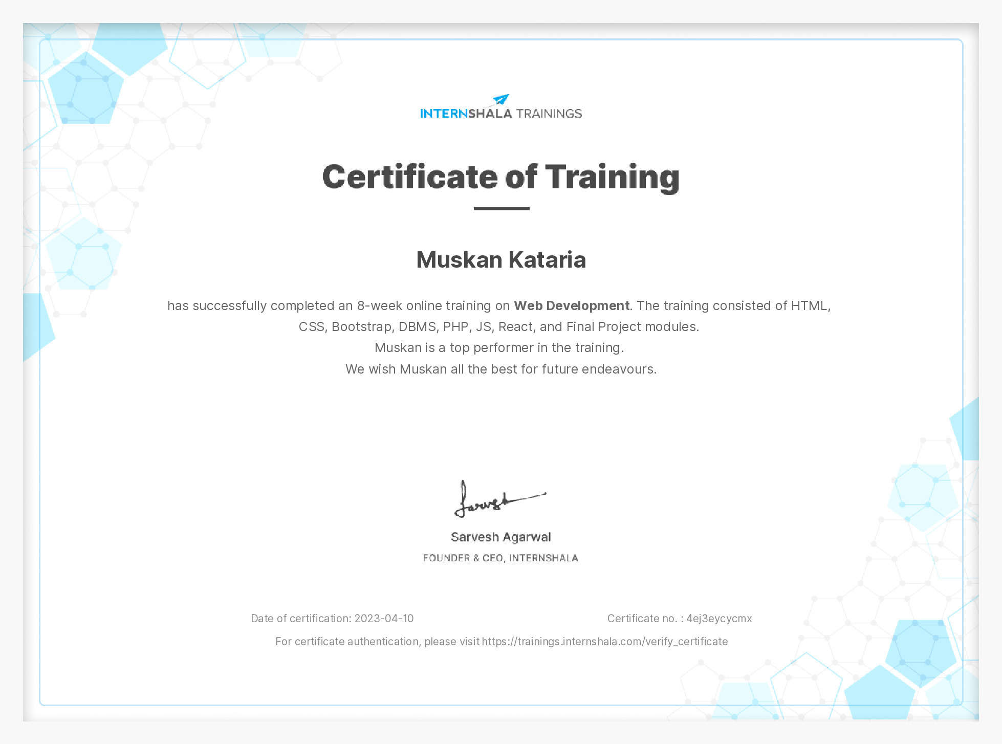 Certificate of completion