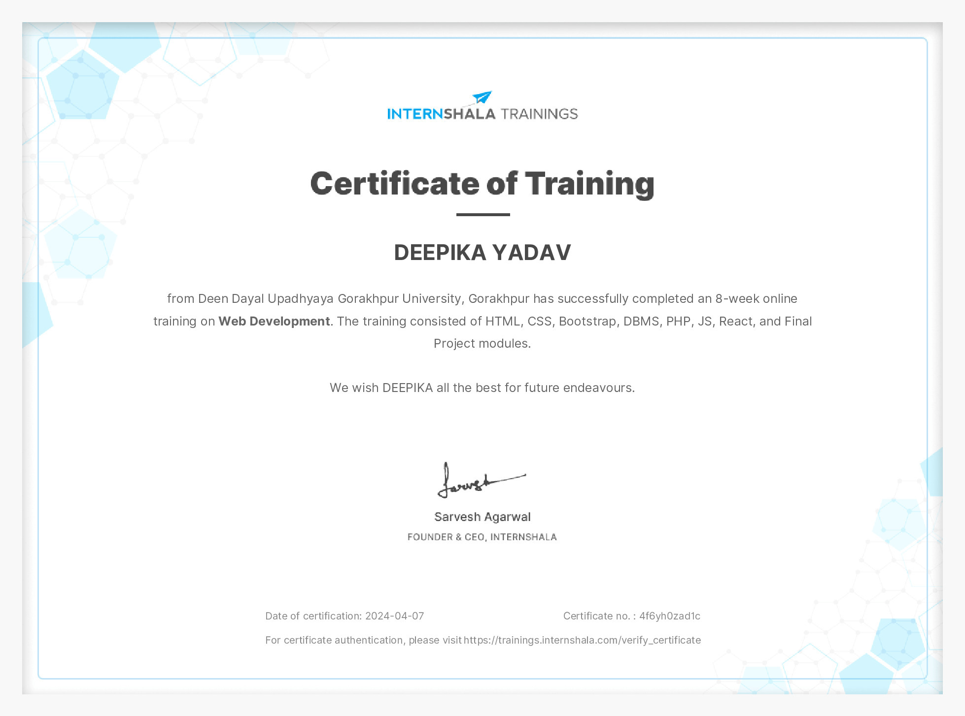 Certificate of completion