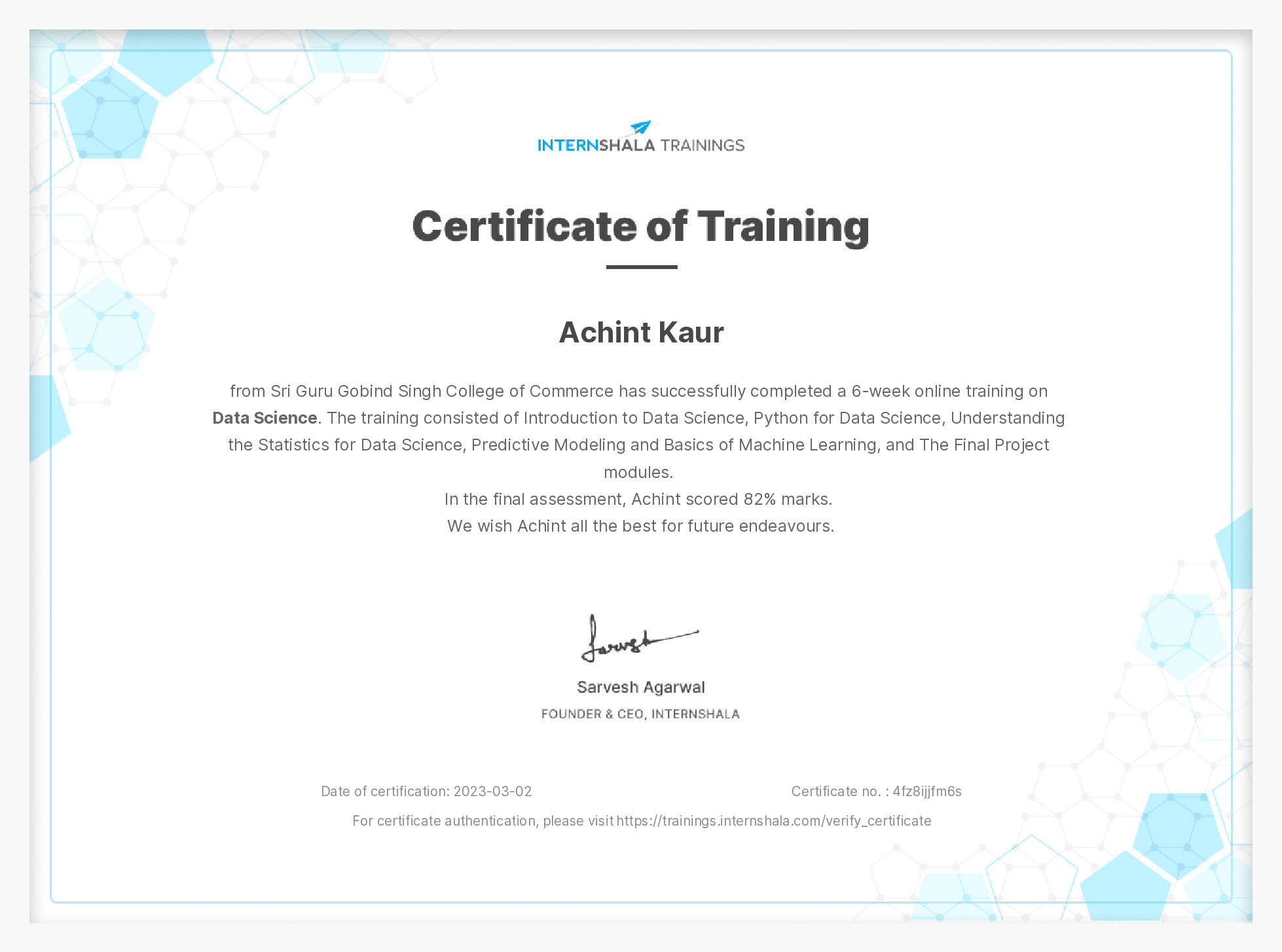 Certificate of completion