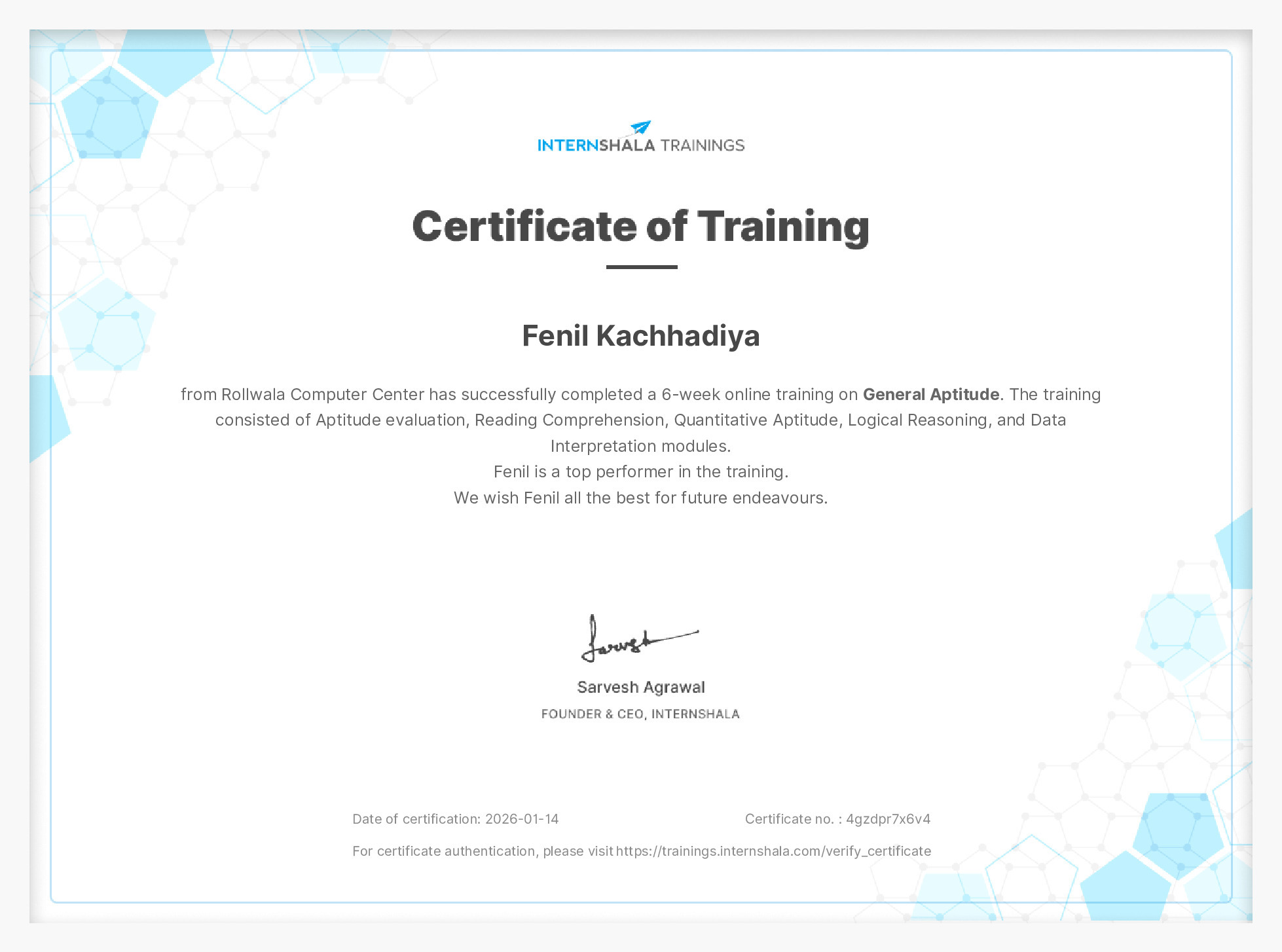 Certificate of completion