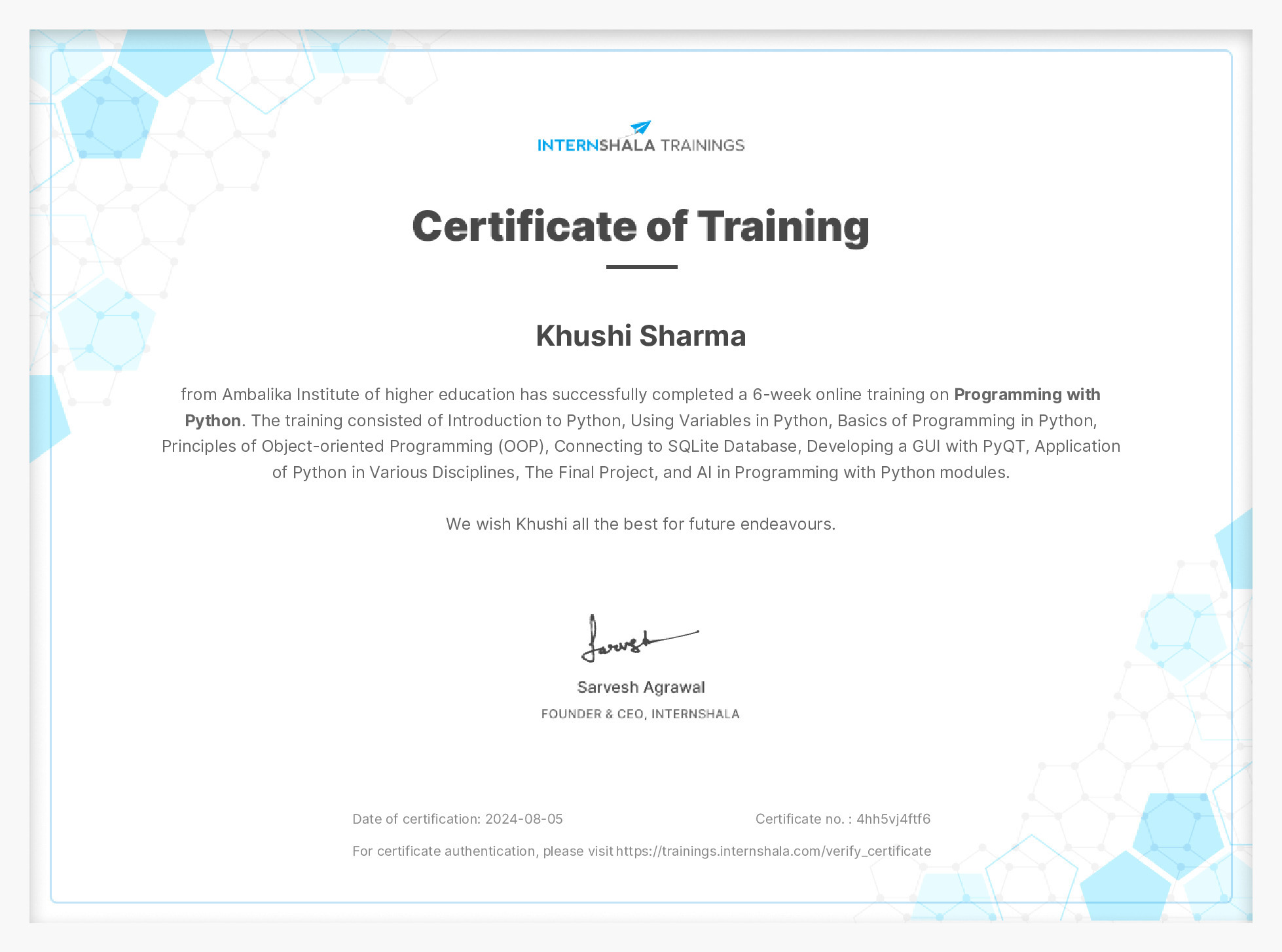 Certificate of completion