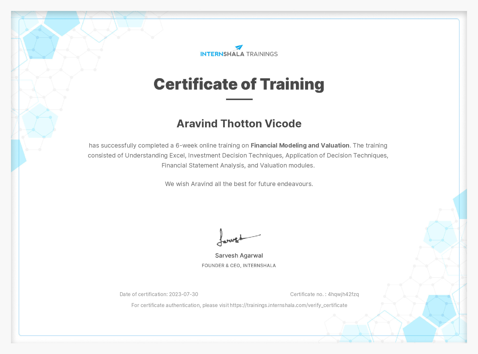 Certificate of completion