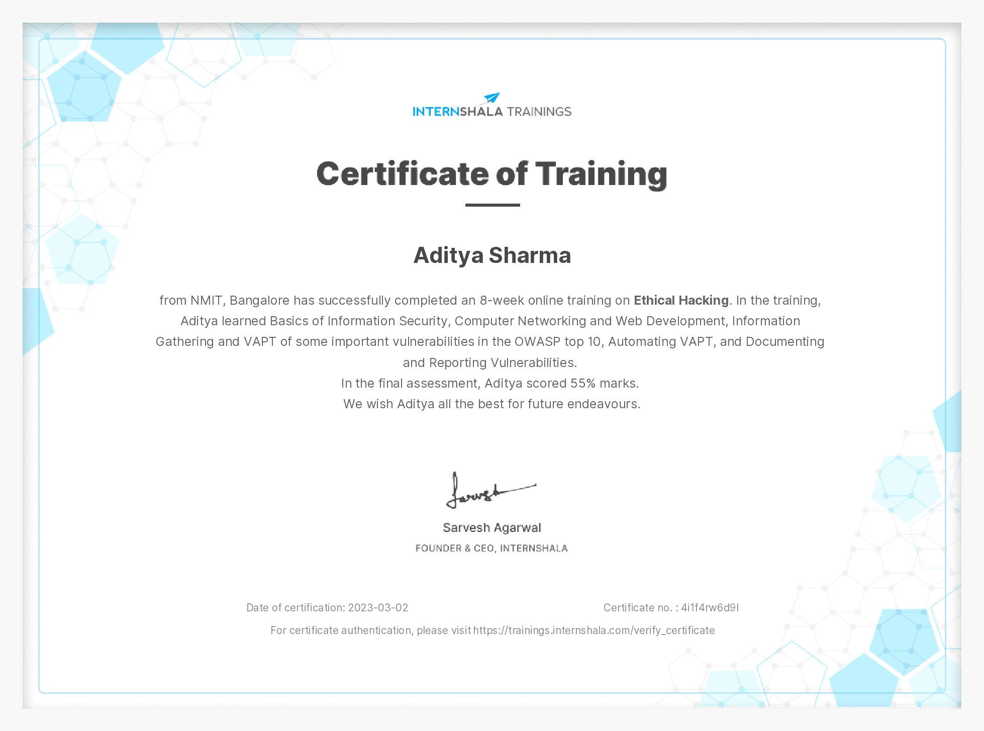 Certificate of completion