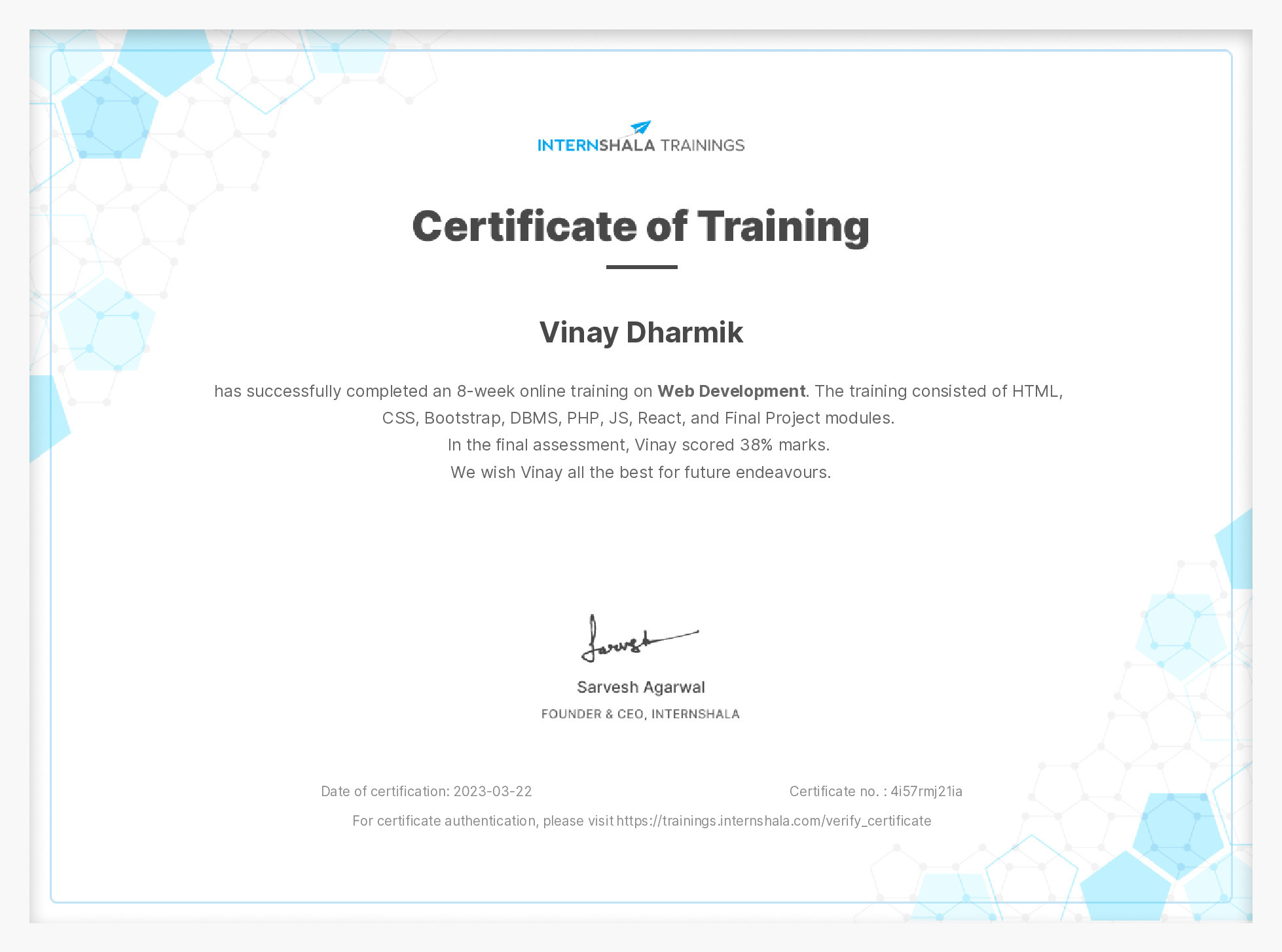 Certificate of completion
