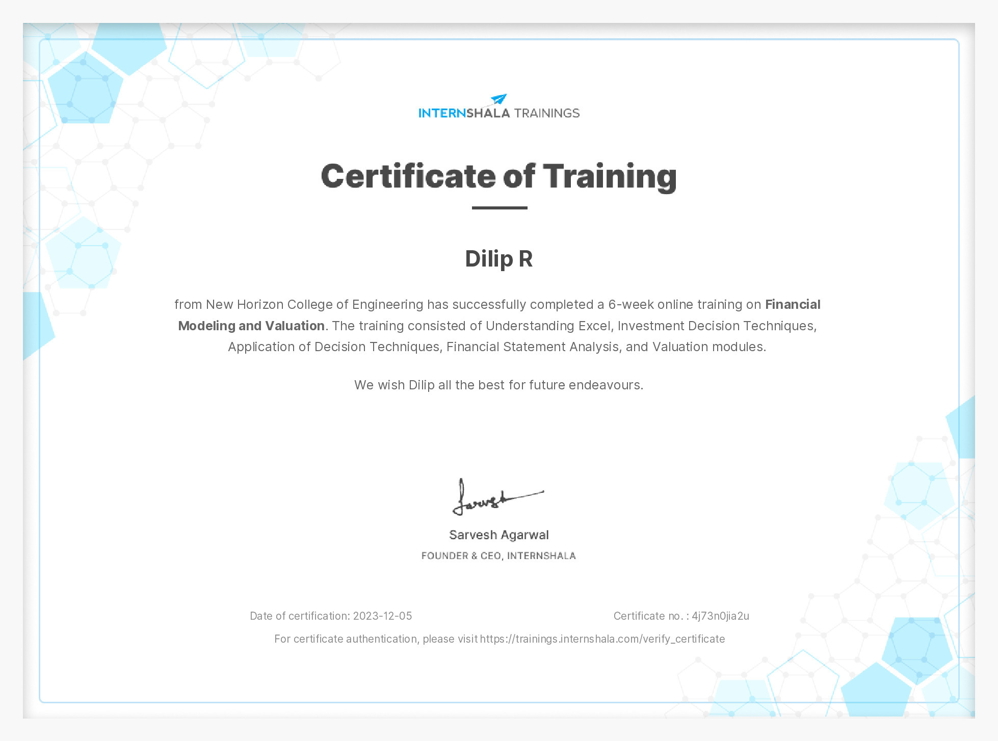 Certificate of completion