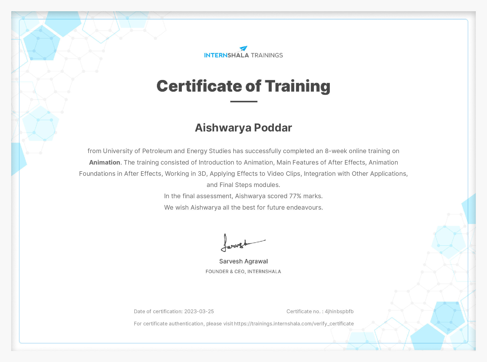 Certificate of completion