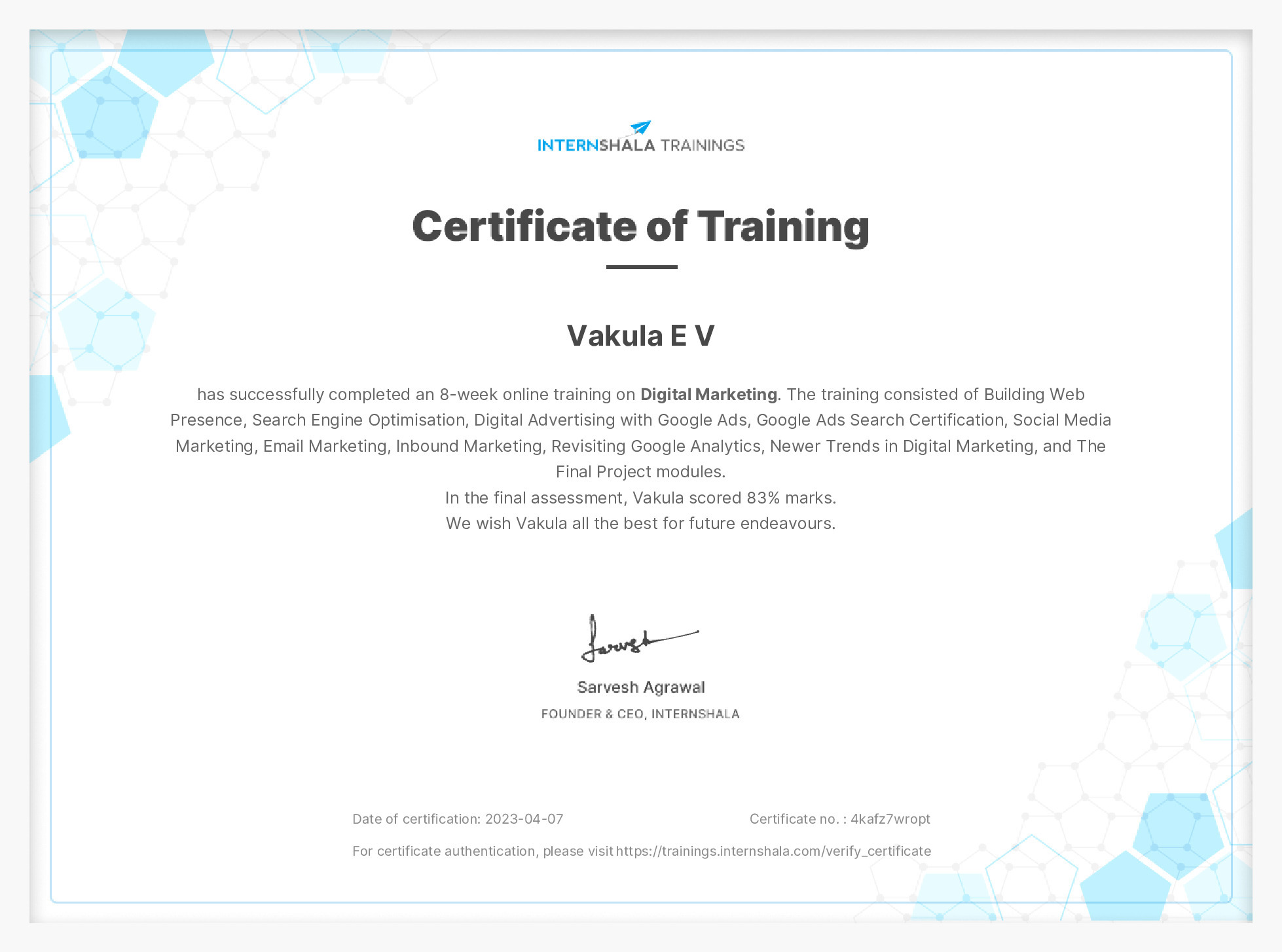 Certificate of completion