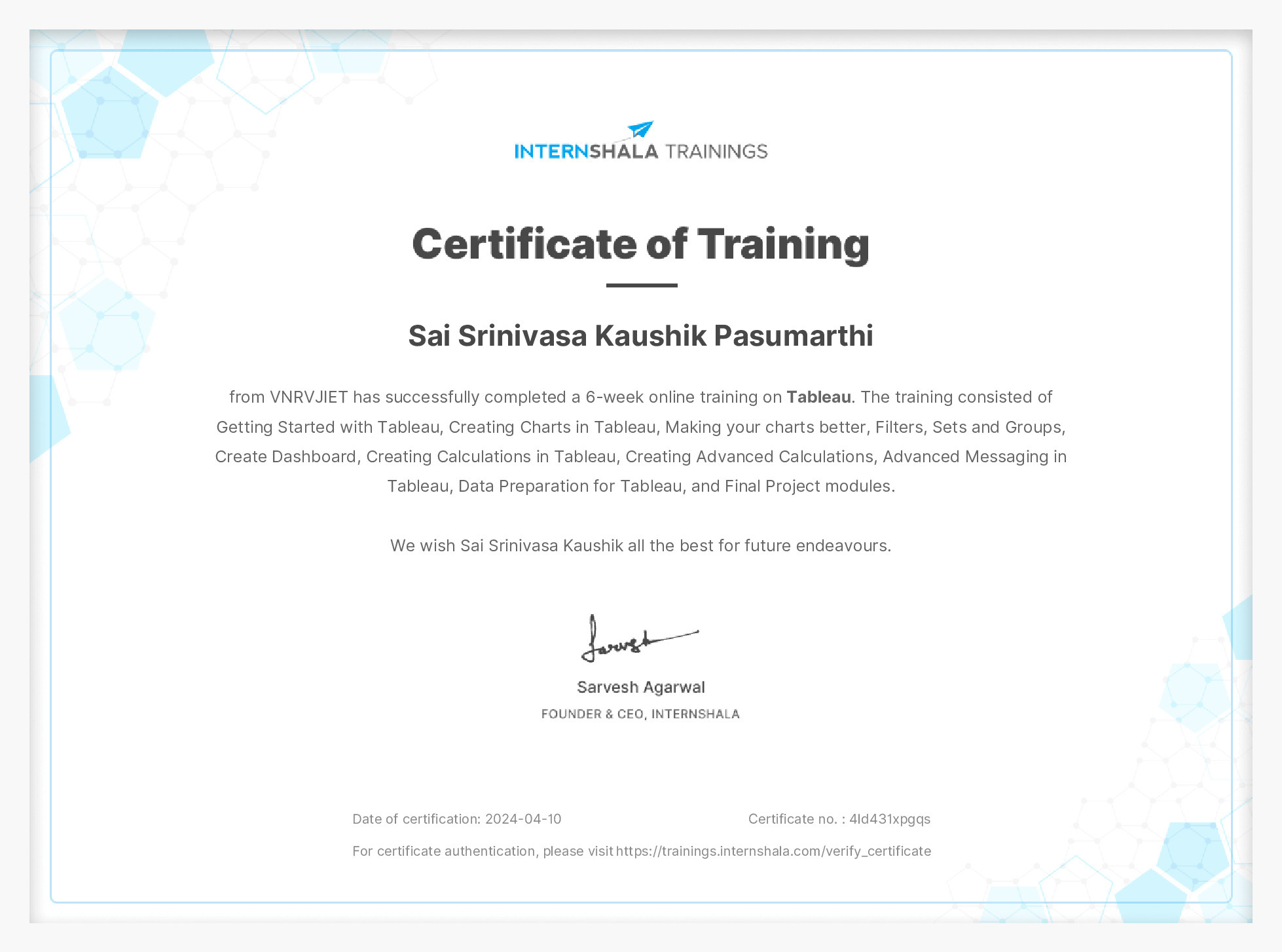 Certificate of completion