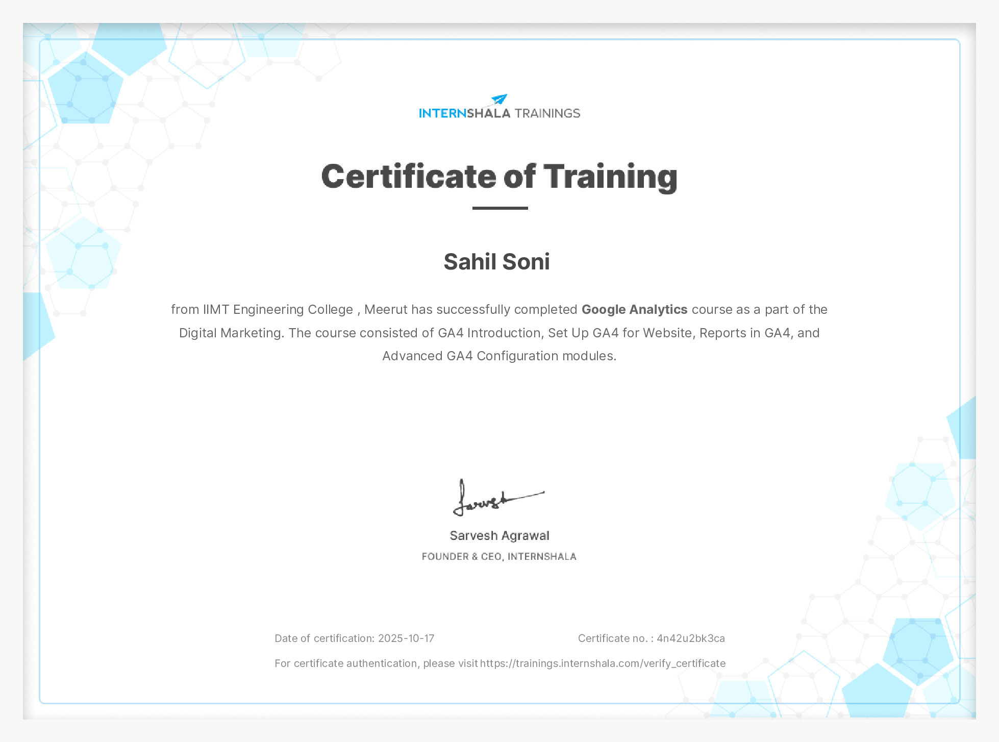 Certificate of completion