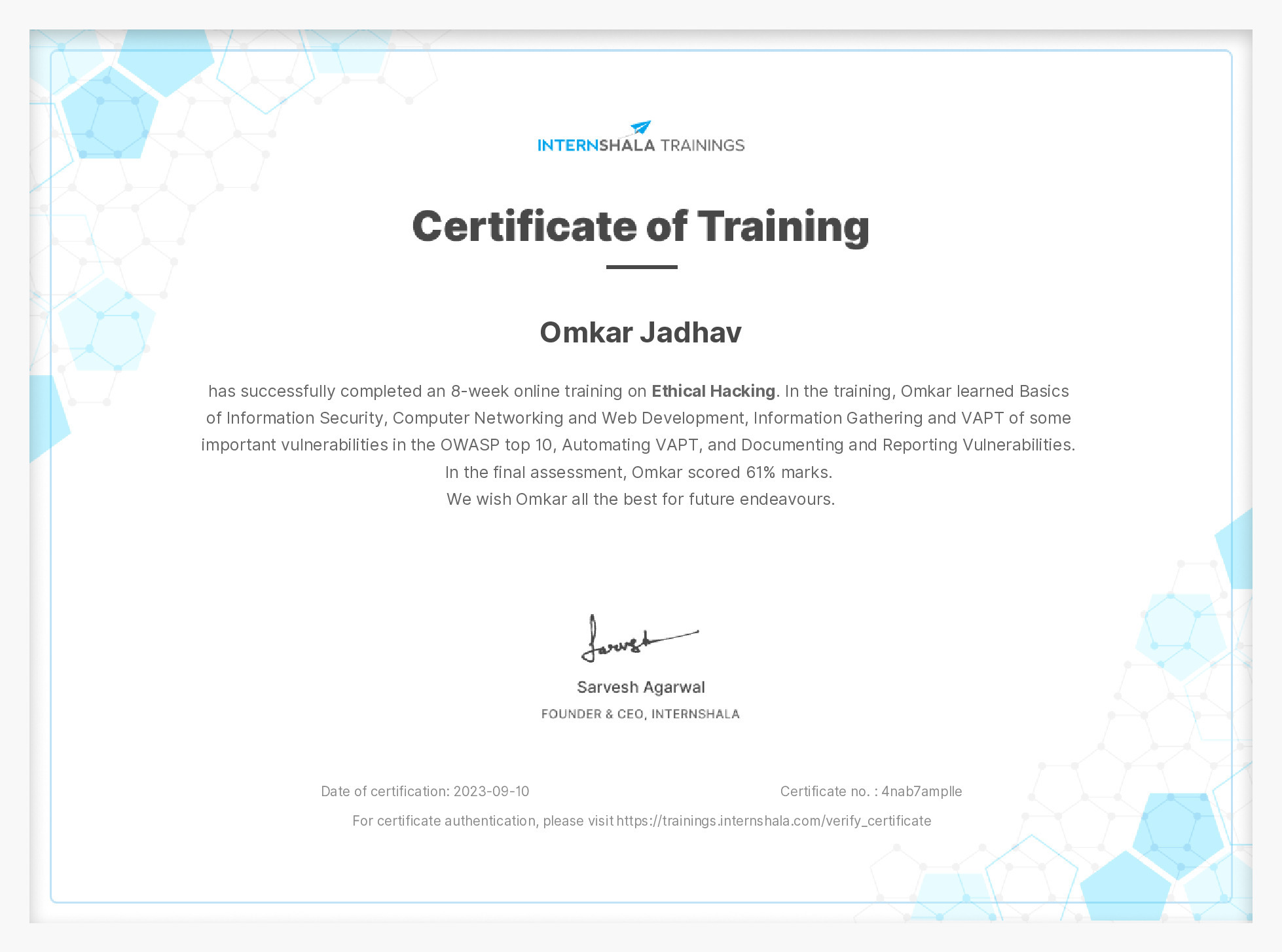 Certificate of completion
