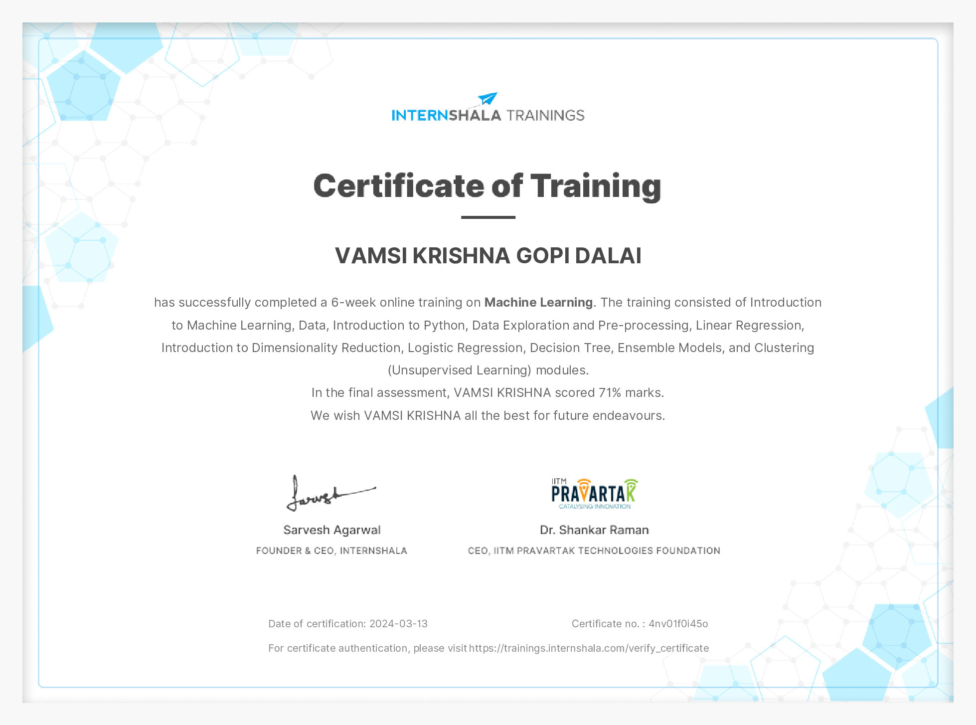 Certificate of completion