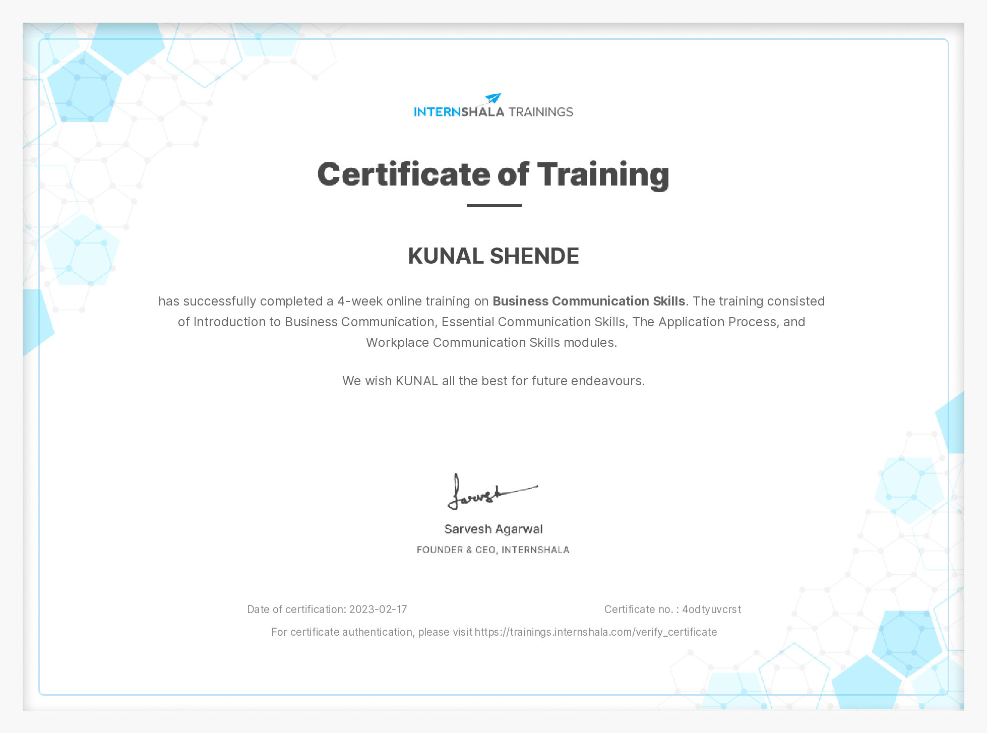 Certificate of completion