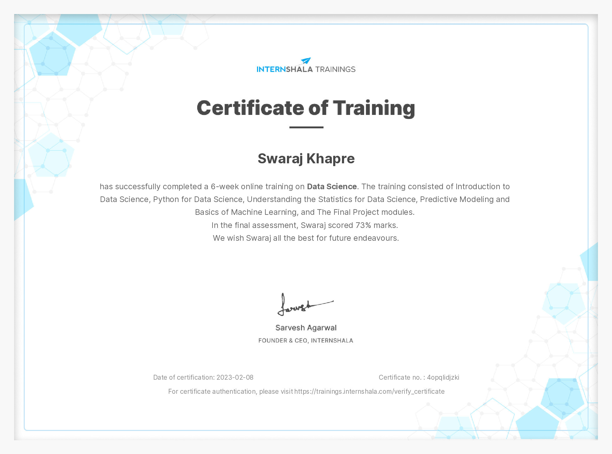 Certificate of completion