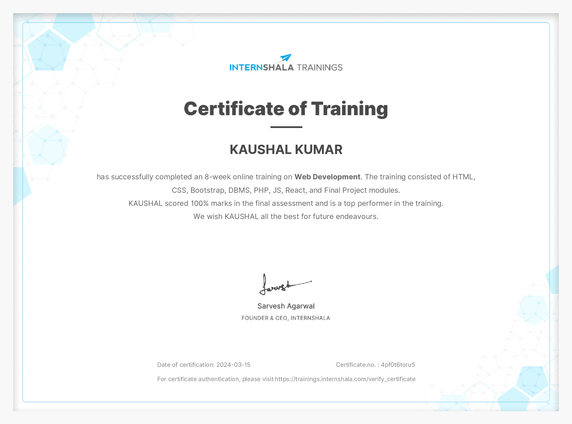 Certificate of completion