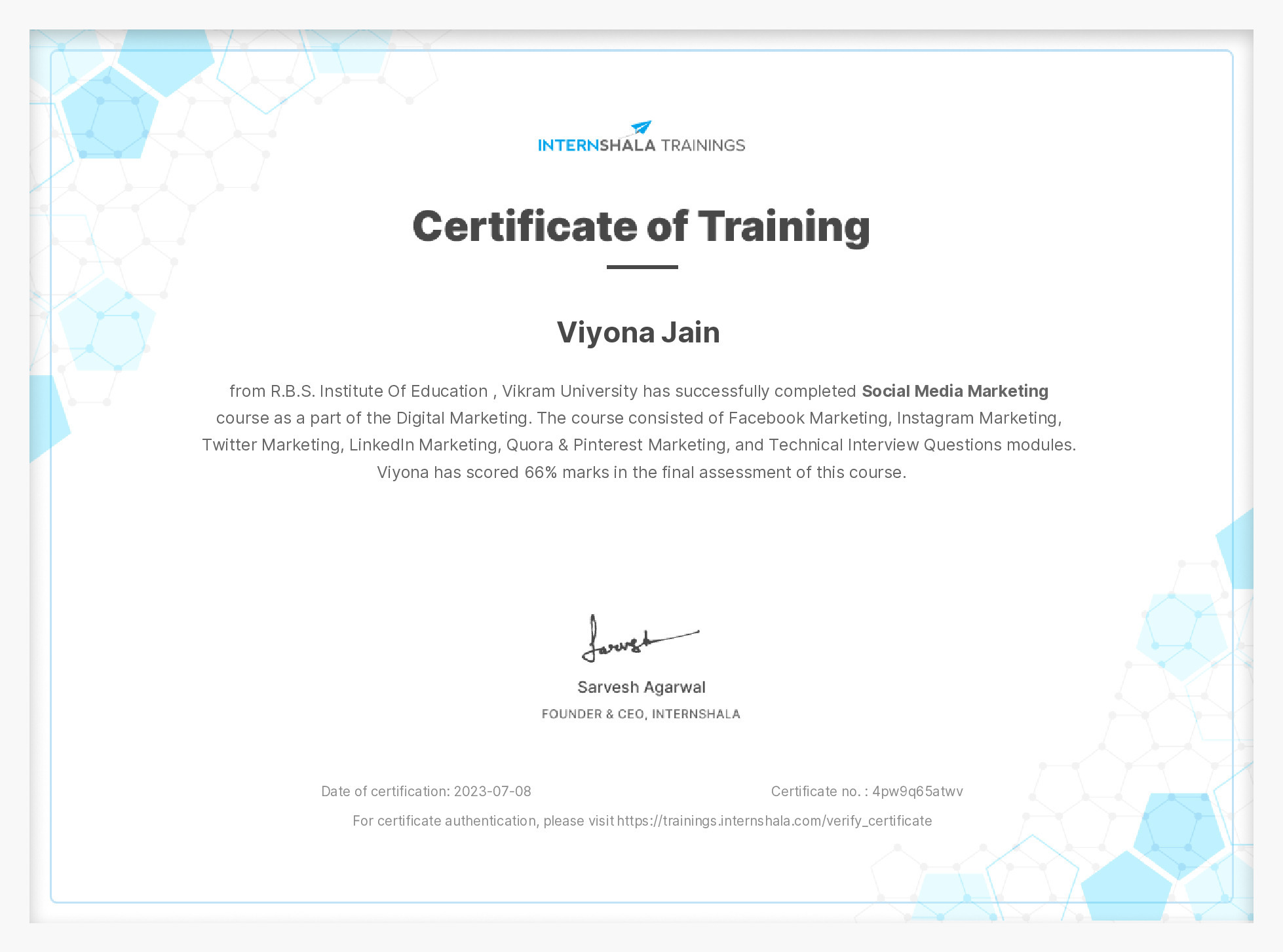 Certificate of completion