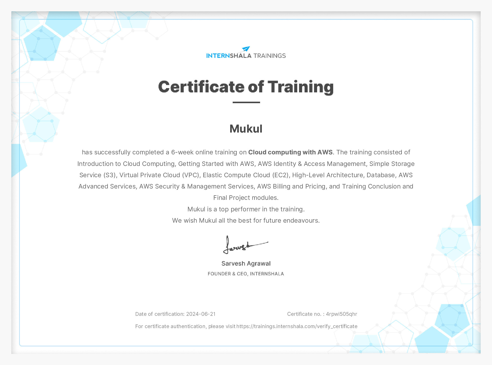 Certificate of completion
